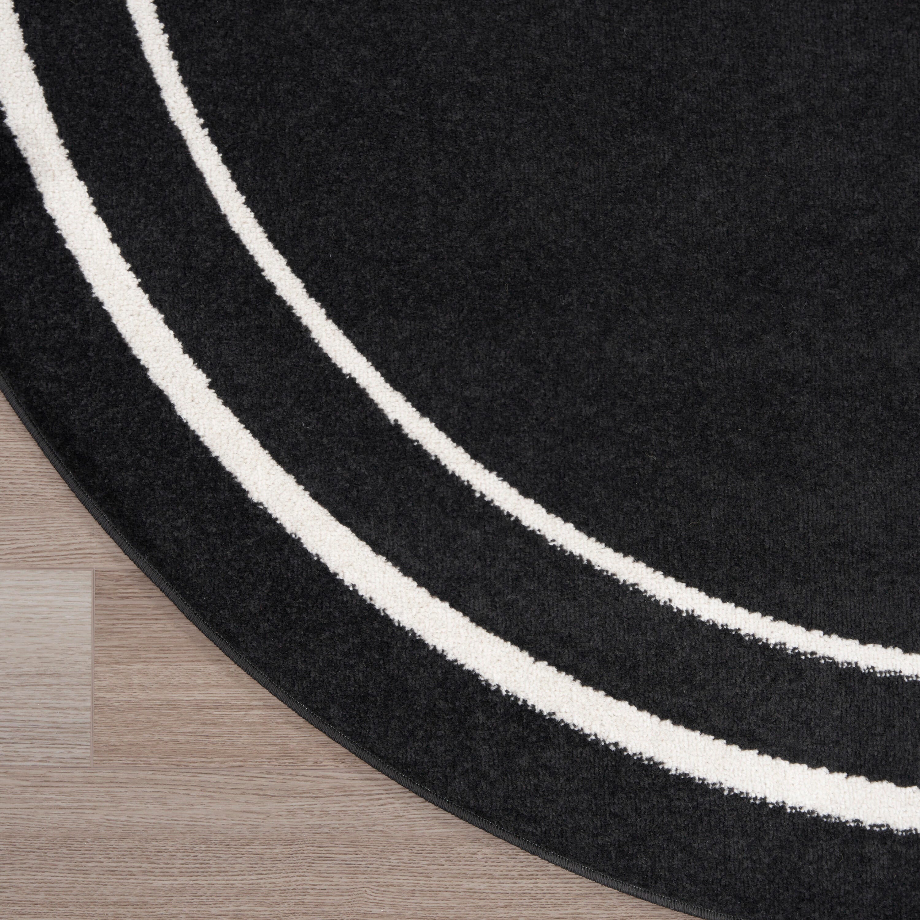 Nourison Home Outdoor Essentials 6' x Round Area Rug, Black/Ivory, large