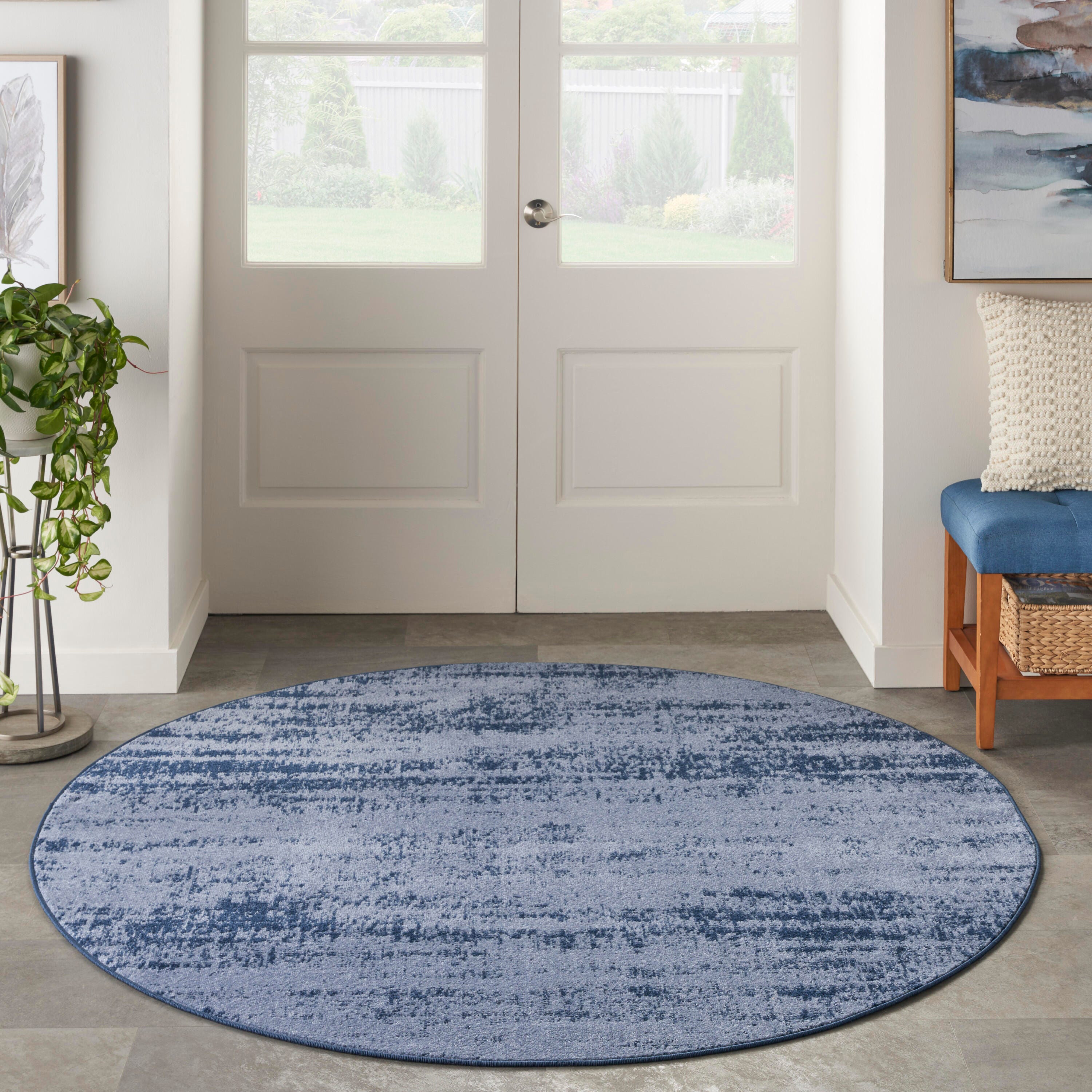 Nourison Home Outdoor Essentials 6' x Round Area Rug, Denim, large