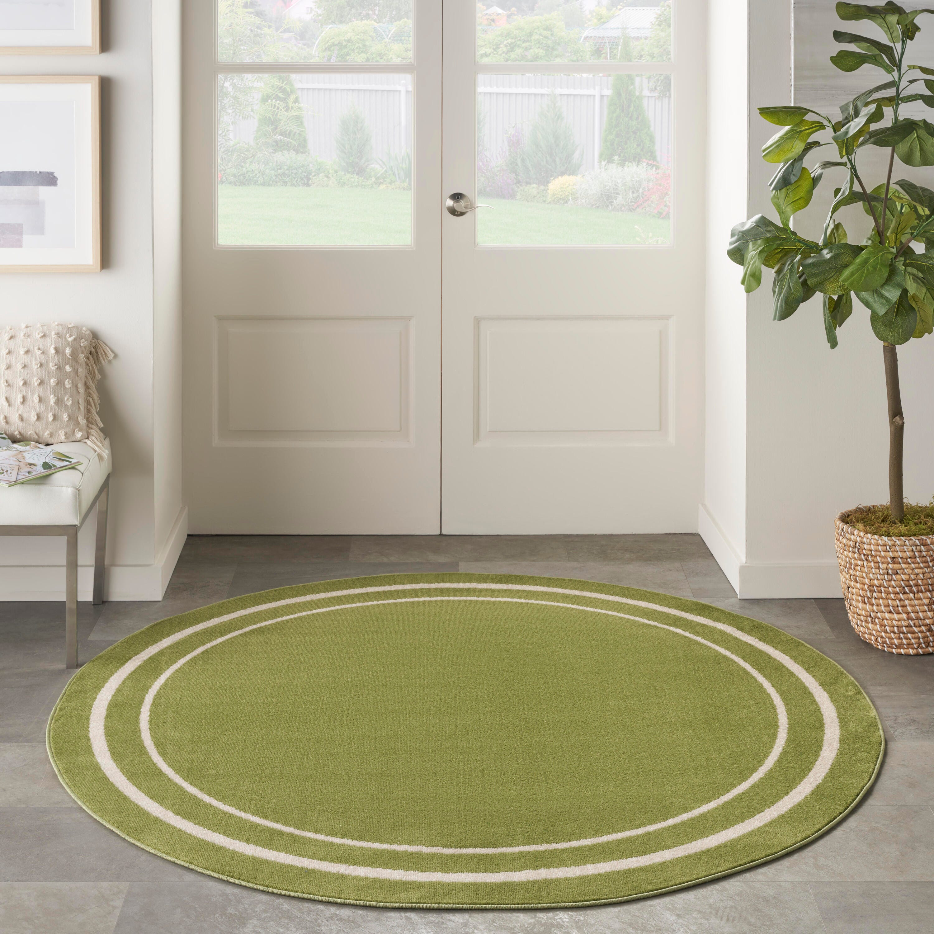 Nourison Home Outdoor Essentials 6' x Round Area Rug, Green/Ivory, large