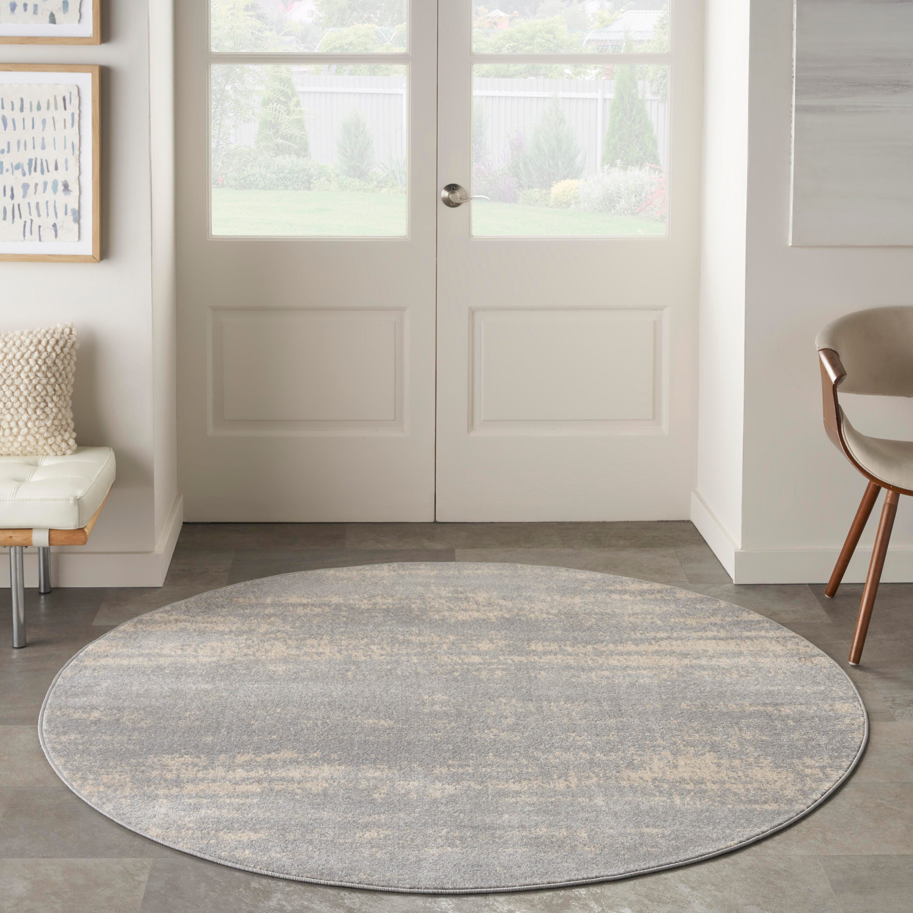 Nourison Home Outdoor Essentials 6' x Round Area Rug, Gray/Beige, large