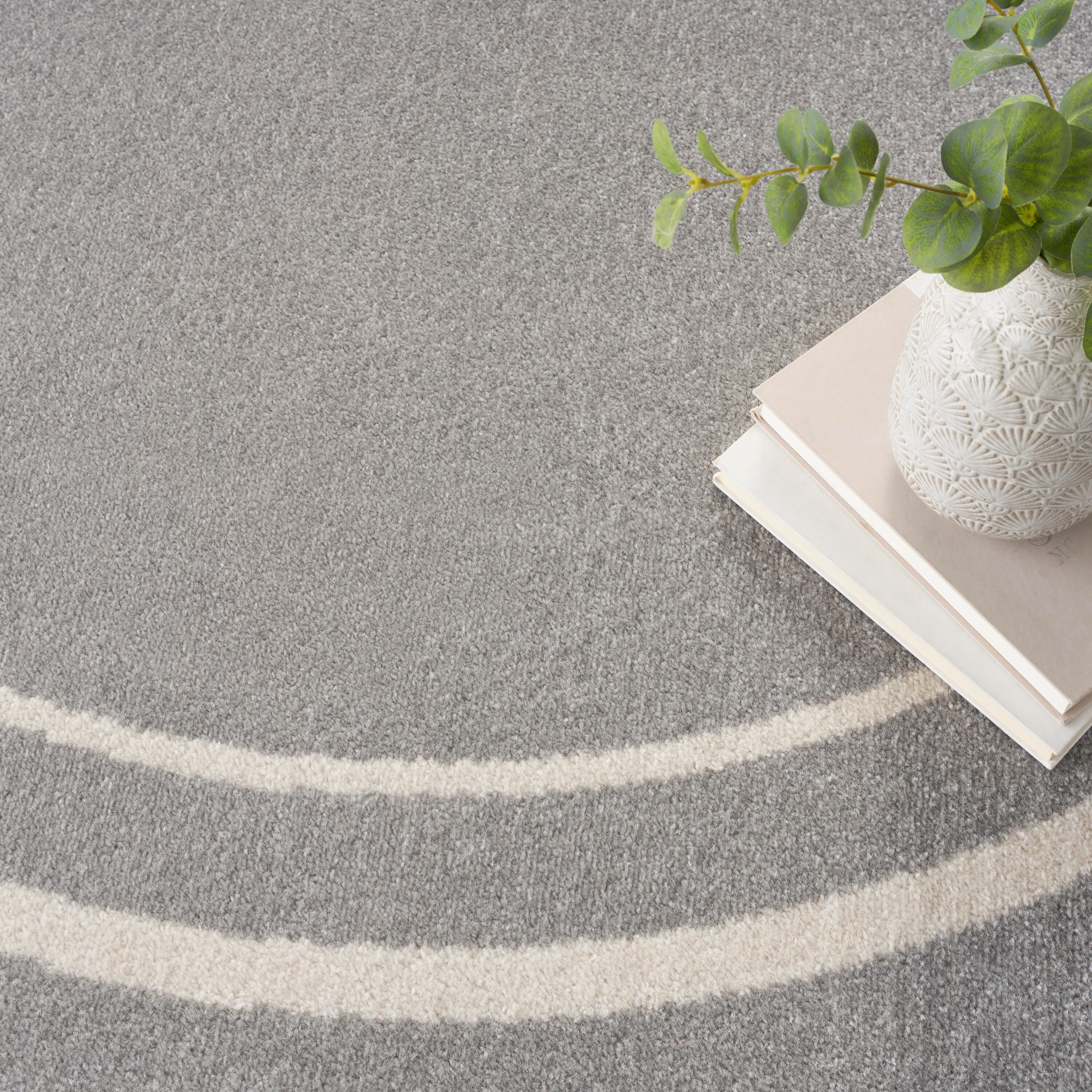 Nourison Home Outdoor Essentials 6' x Round Area Rug, Gray/Ivory, large