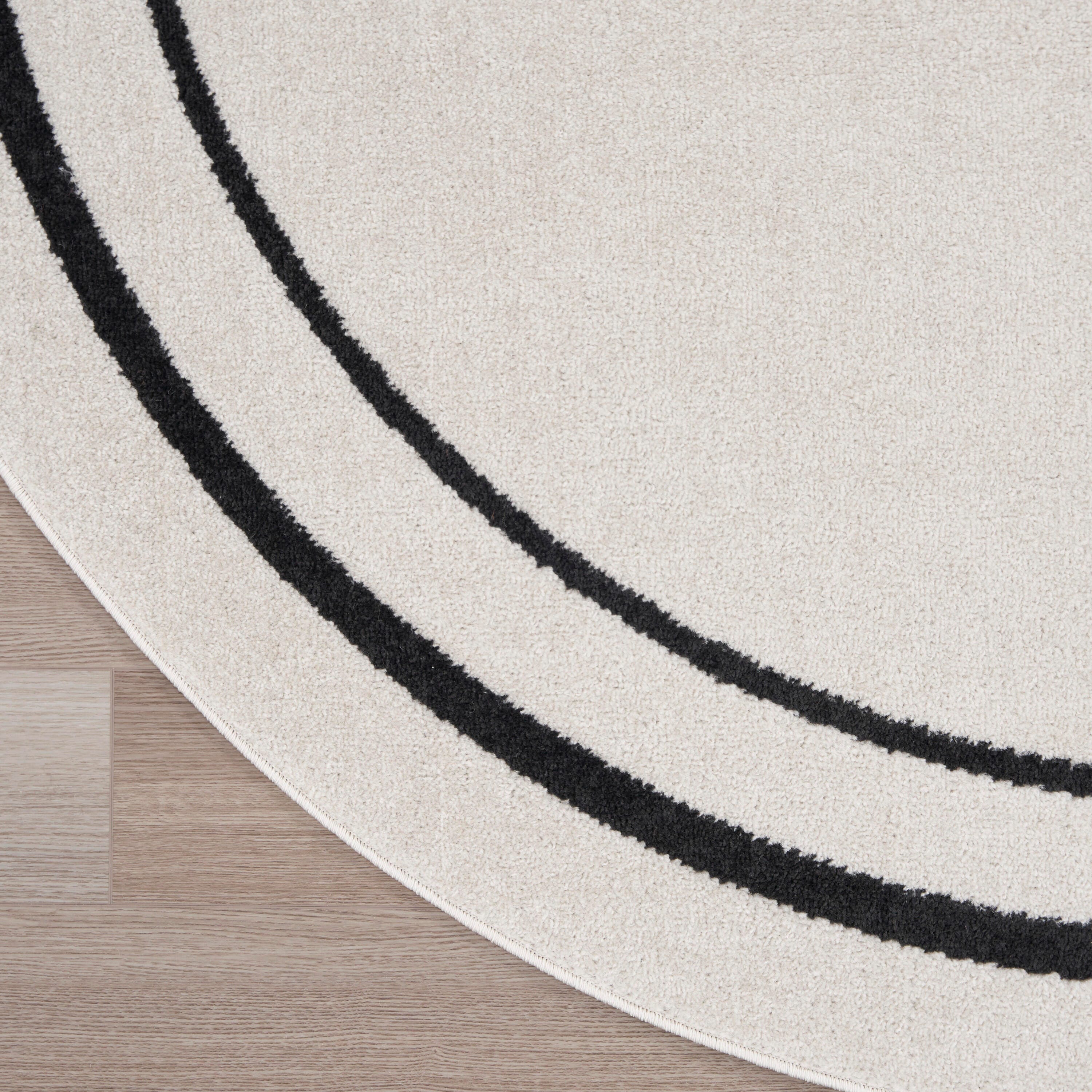 Nourison Home Outdoor Essentials 6' x Round Area Rug, Ivory/Black, large