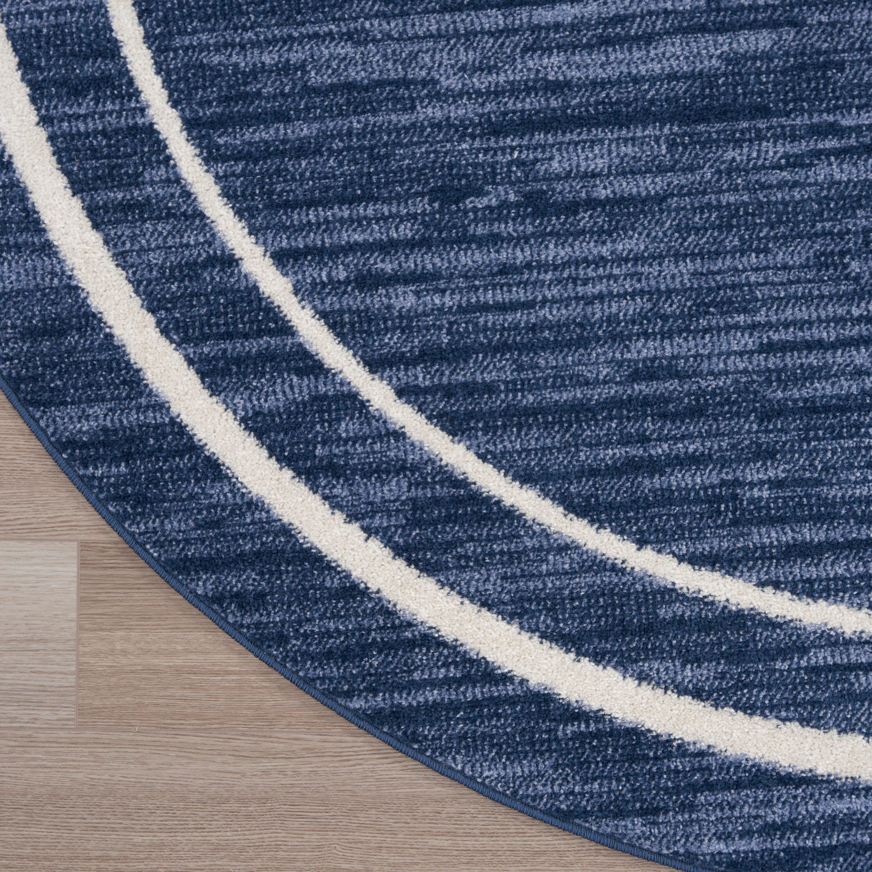 Nourison Home Outdoor Essentials 6' x Round Area Rug, Navy/Ivory, large