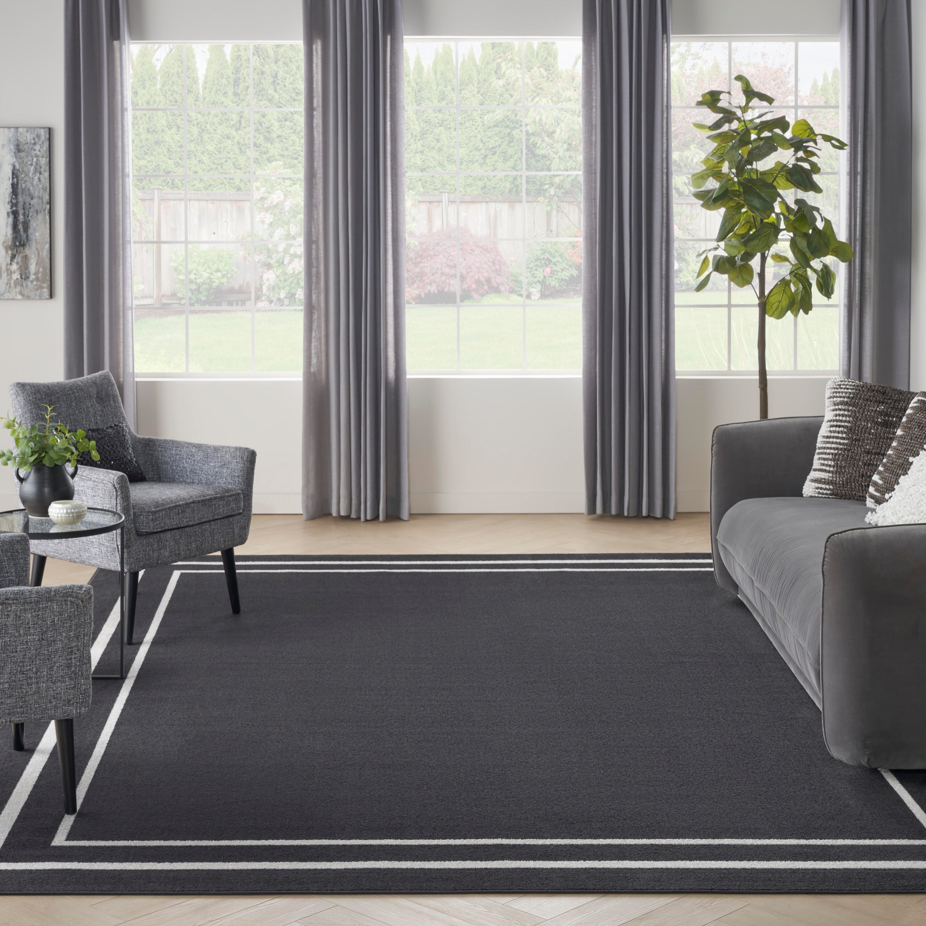 Nourison Home Outdoor Essentials 7' x 10' Area Rug, Black/Ivory, large
