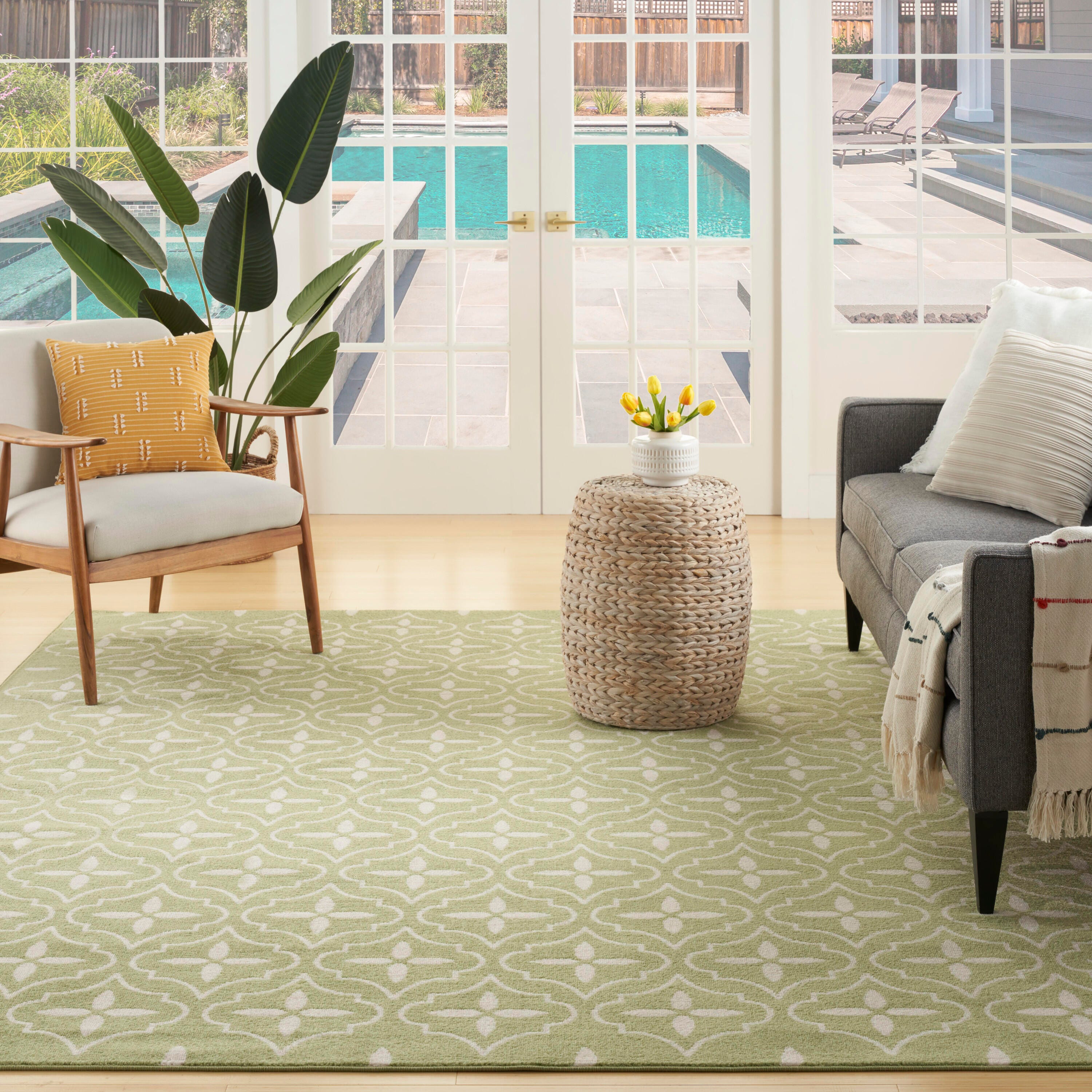 Nourison Home Outdoor Essentials 8' x 10' Area Rug, Green/Ivory, large