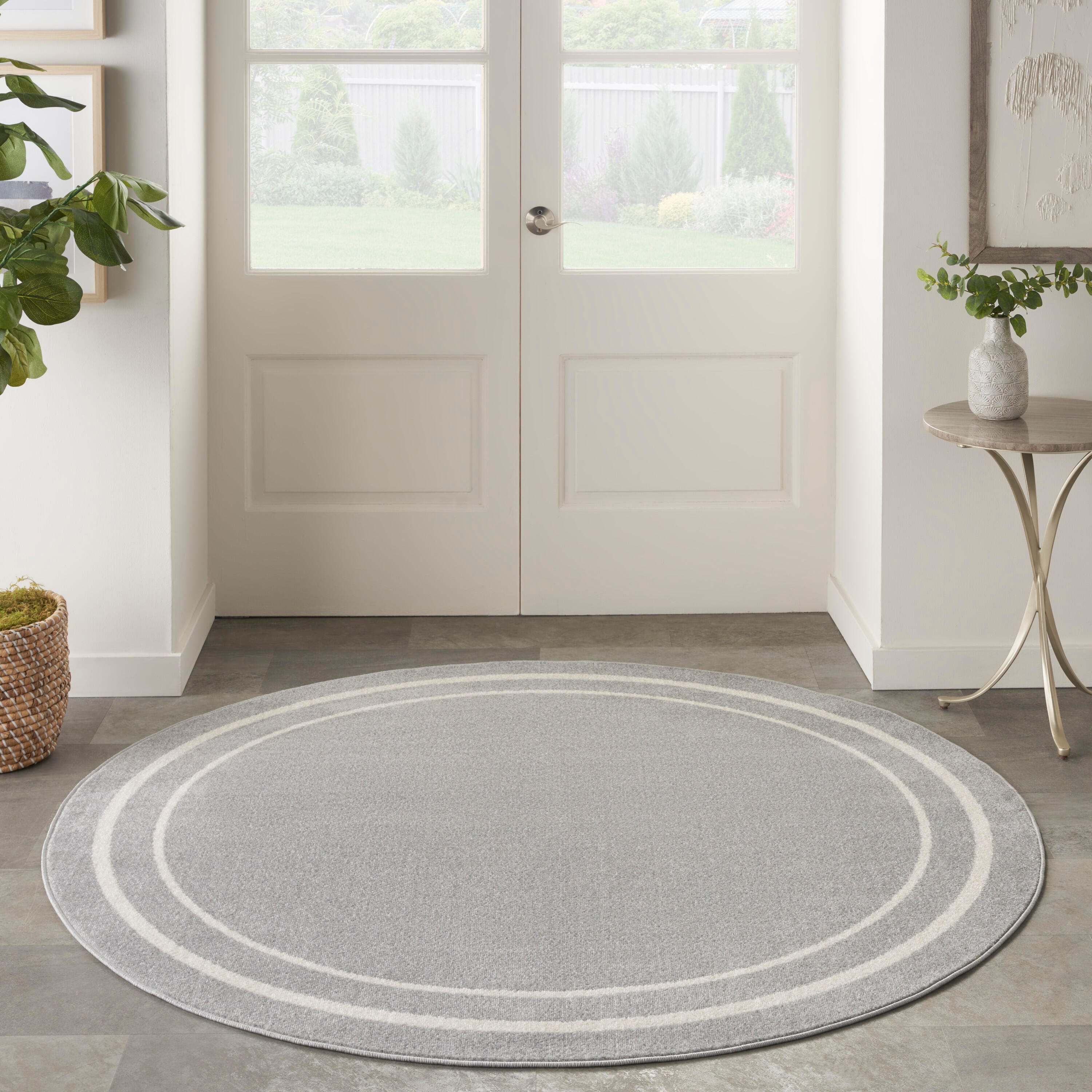 Nourison Home Outdoor Essentials 8' x Round Area Rug, Gray/Ivory, large