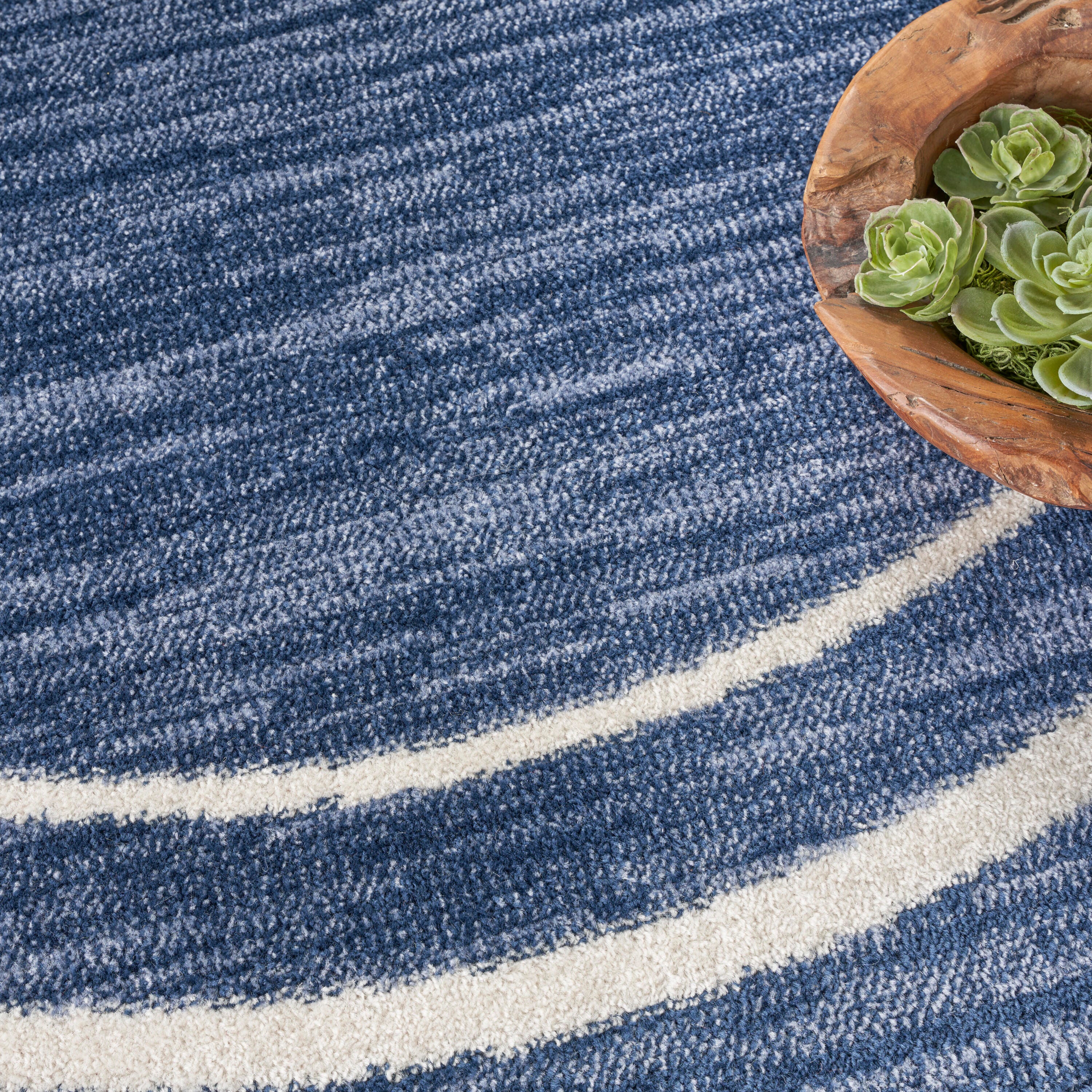Nourison Home Outdoor Essentials 8' x Round Area Rug, Navy/Ivory, large