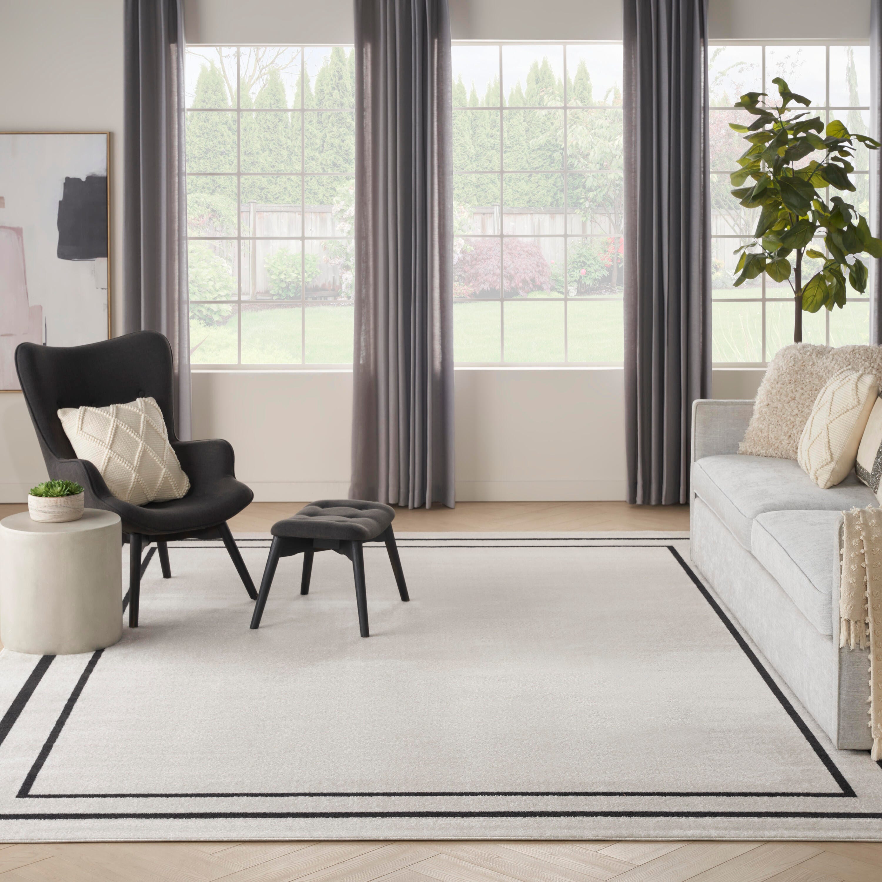 Nourison Home Outdoor Essentials 9' x 12' Area Rug, Ivory/Black, large