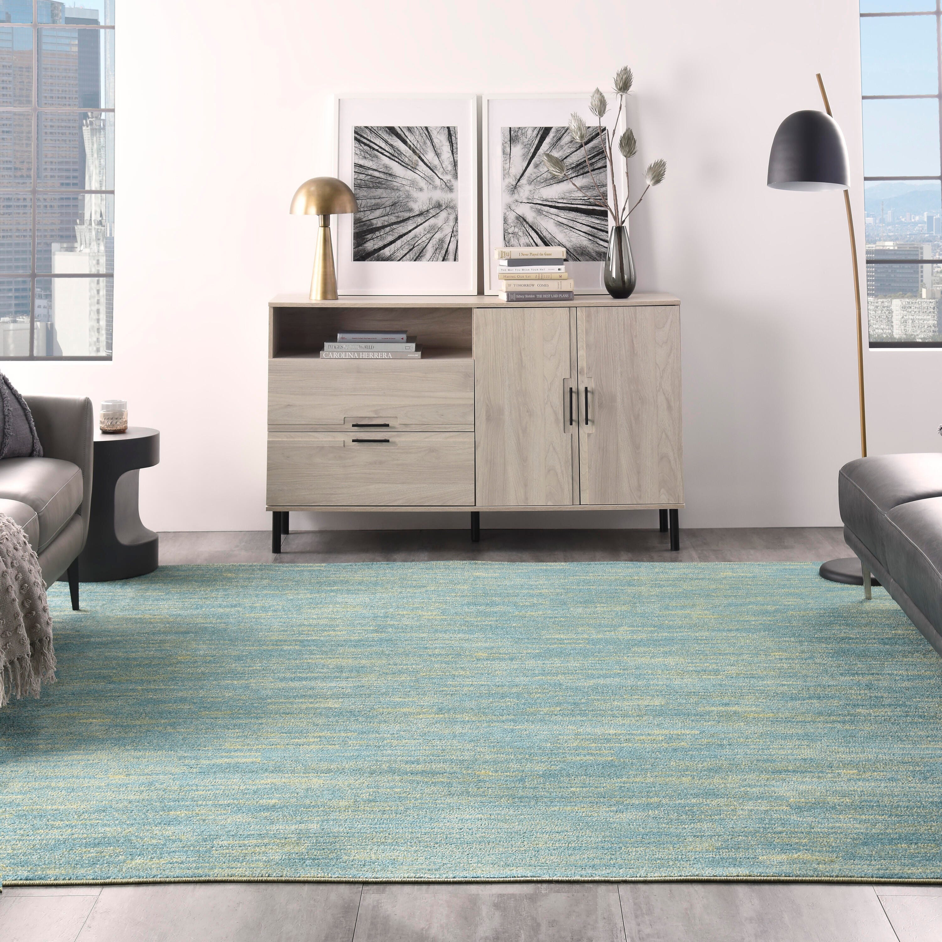 Nourison Home Outdoor Essentials 9' x Square Area Rug, Blue/Green, large
