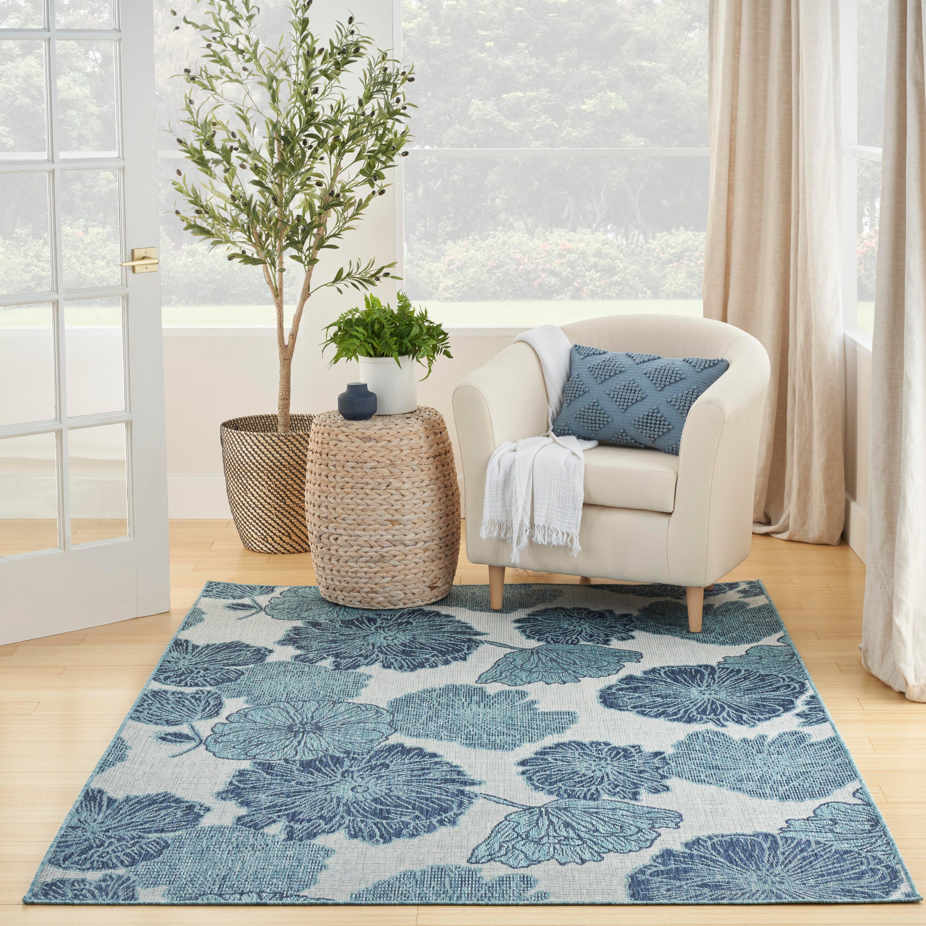 Nourison Home Floral 5' x 7' Area Rug, Blue, large