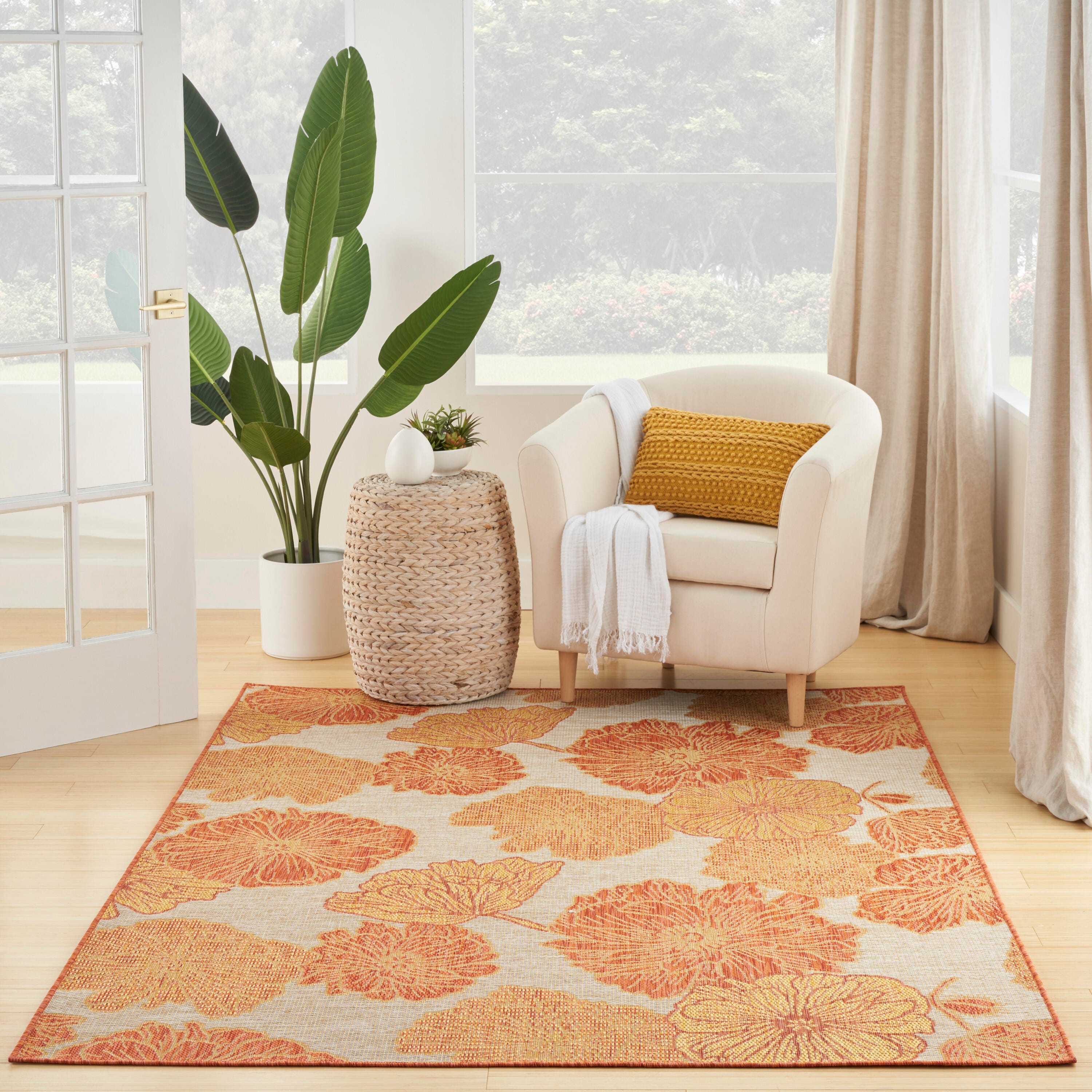 Nourison Home Floral 4' x 6' Area Rug, Coral, large