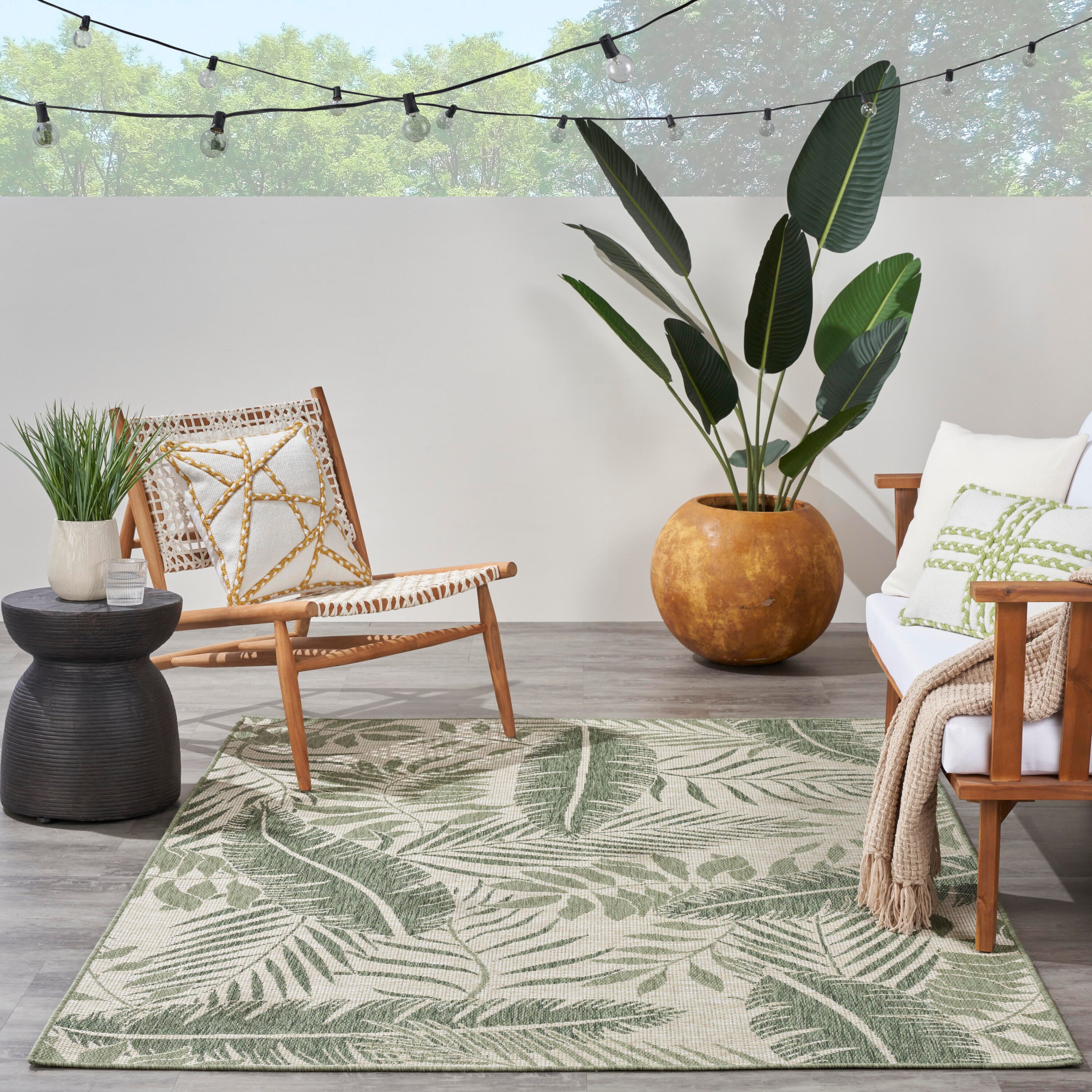 Nourison Home Palm Leaf 4' x 6'  Area Rug, Ivory/Green, large