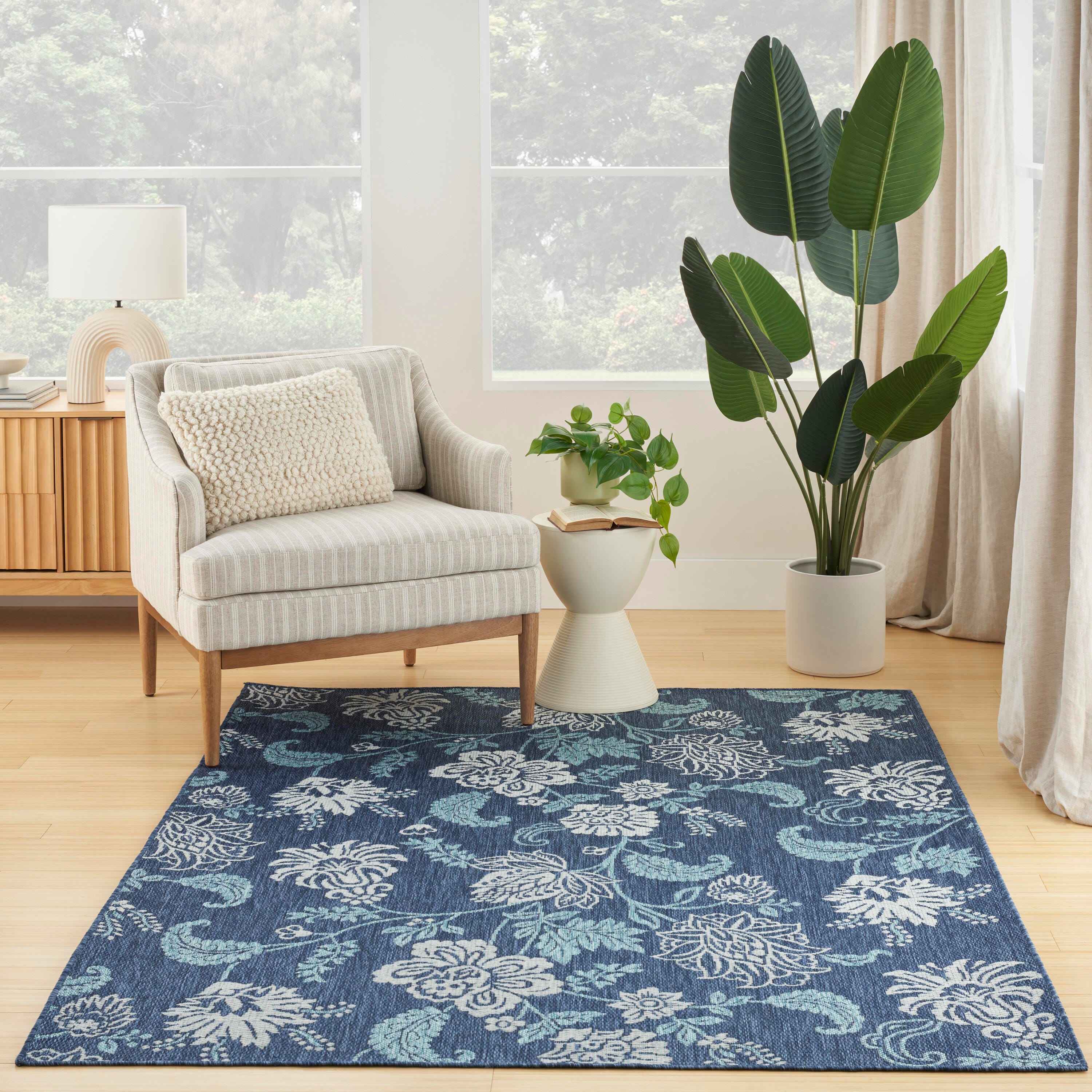 Nourison Home Oversized Flowers 4' x 6' Area Rug, Navy, large