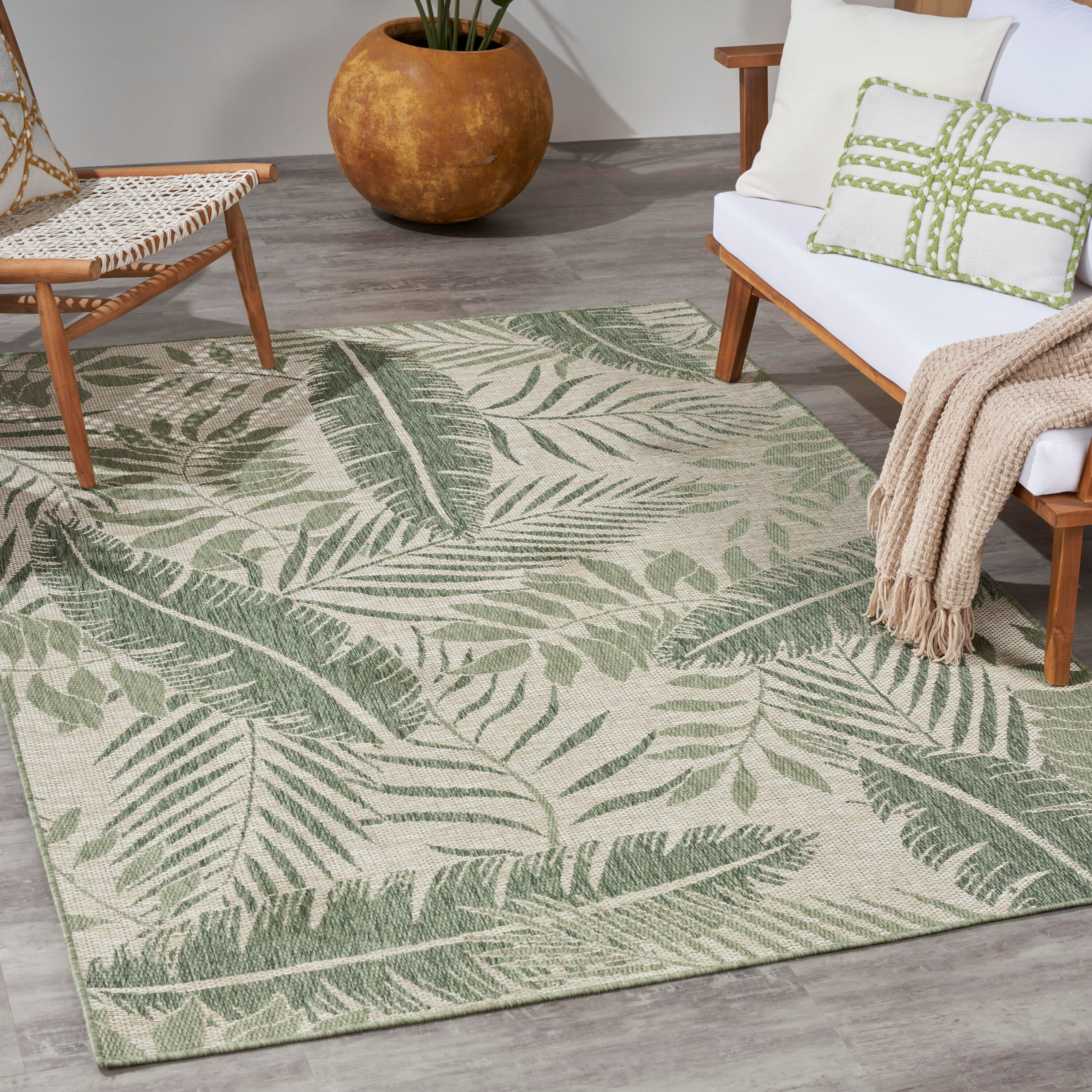 Nourison Home Palm Leaf 5' x 7'  Area Rug, Ivory/Green, large