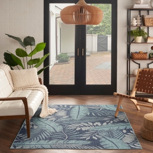 Nourison Home Palm Leaf 4' x 6' Area Rug, Navy, rollover