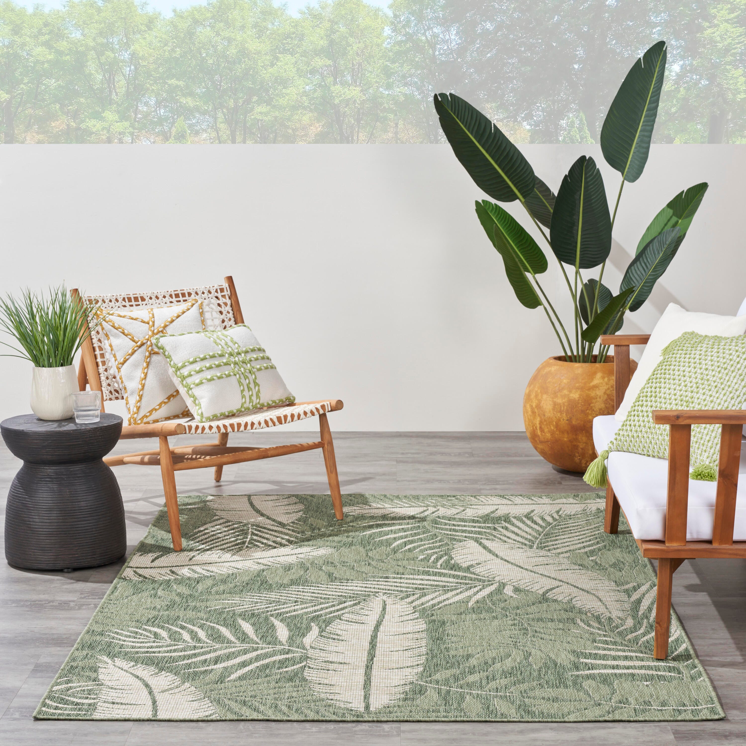 Nourison Home Palm Leaf 6' x 9'  Area Rug, Green/Ivory, large