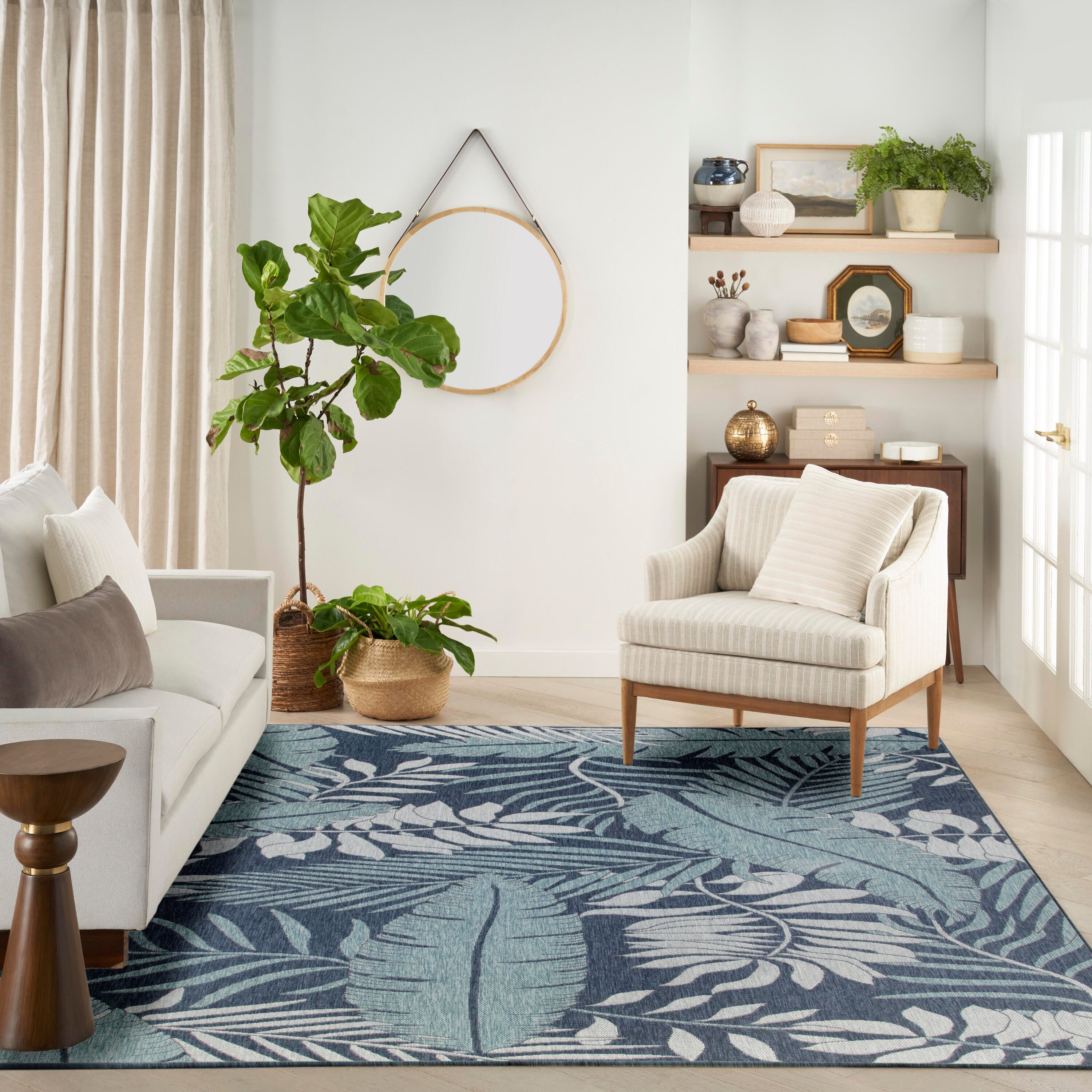 Nourison Home Palm Leaf 8' x 10'  Area Rug, Navy, large