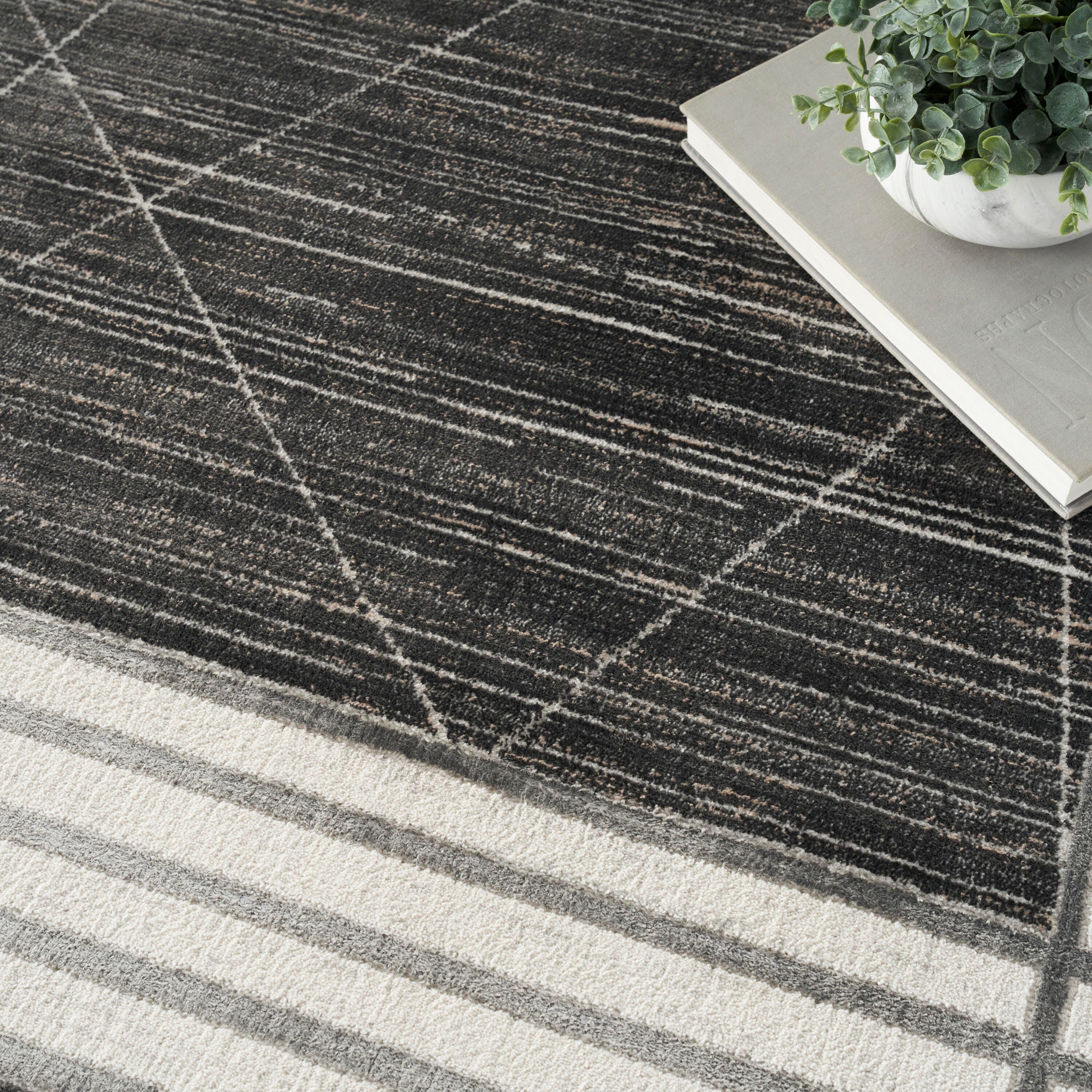 Nourison Home Desire Border 6' x 9' Area Rug, Charcoal/Silver, large