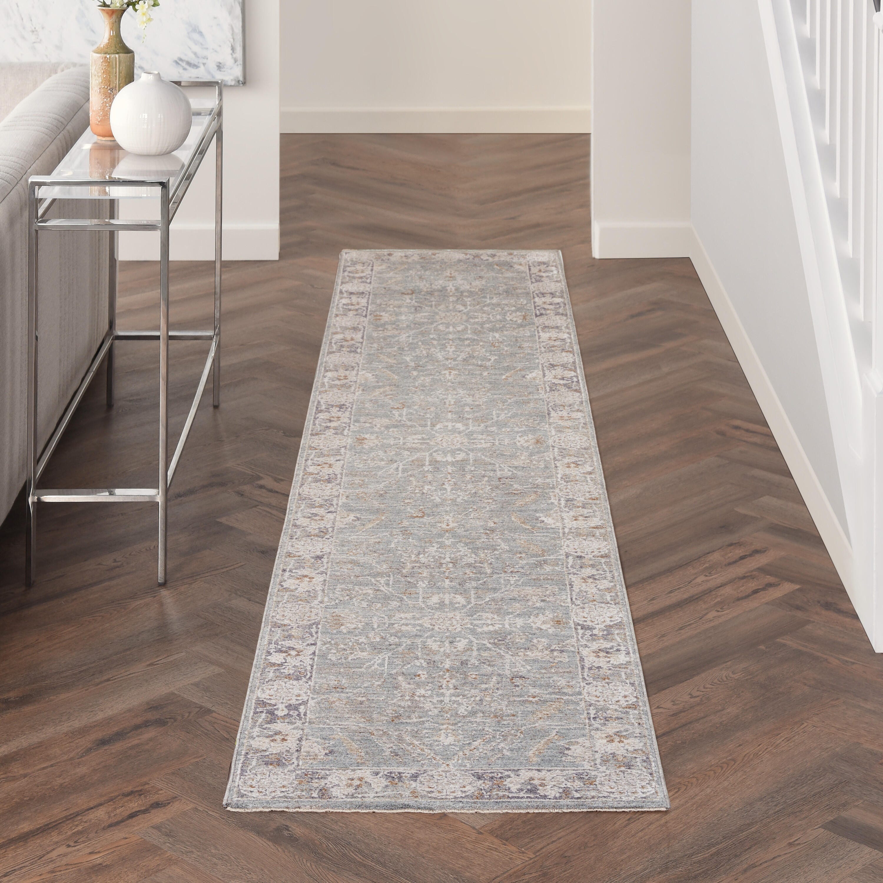 Nourison Home Infinite Serged 2'3" x 10'2" Runner Rug, Blue/Ivory, large