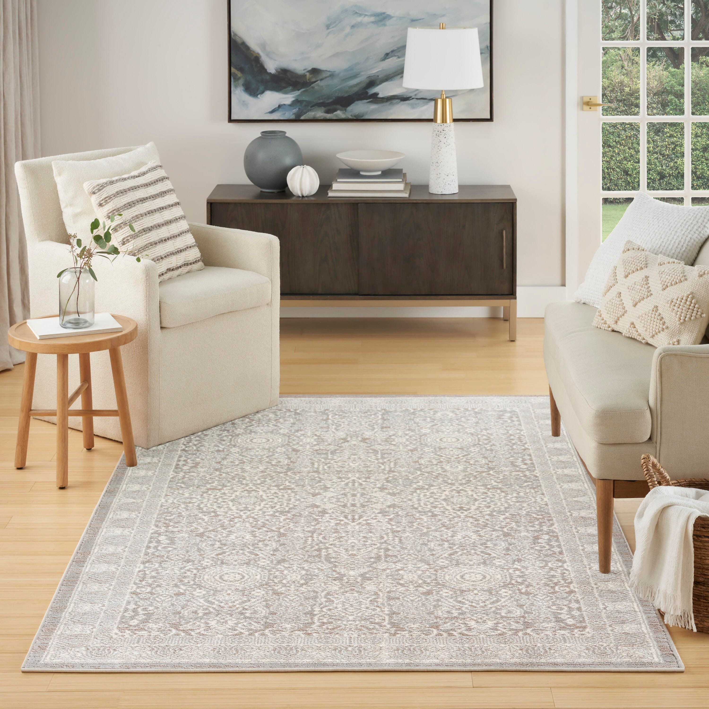 Nourison Home Eco Cycle Persian 3'11" x 5'11" Area Rug, Silver/Ivory, large
