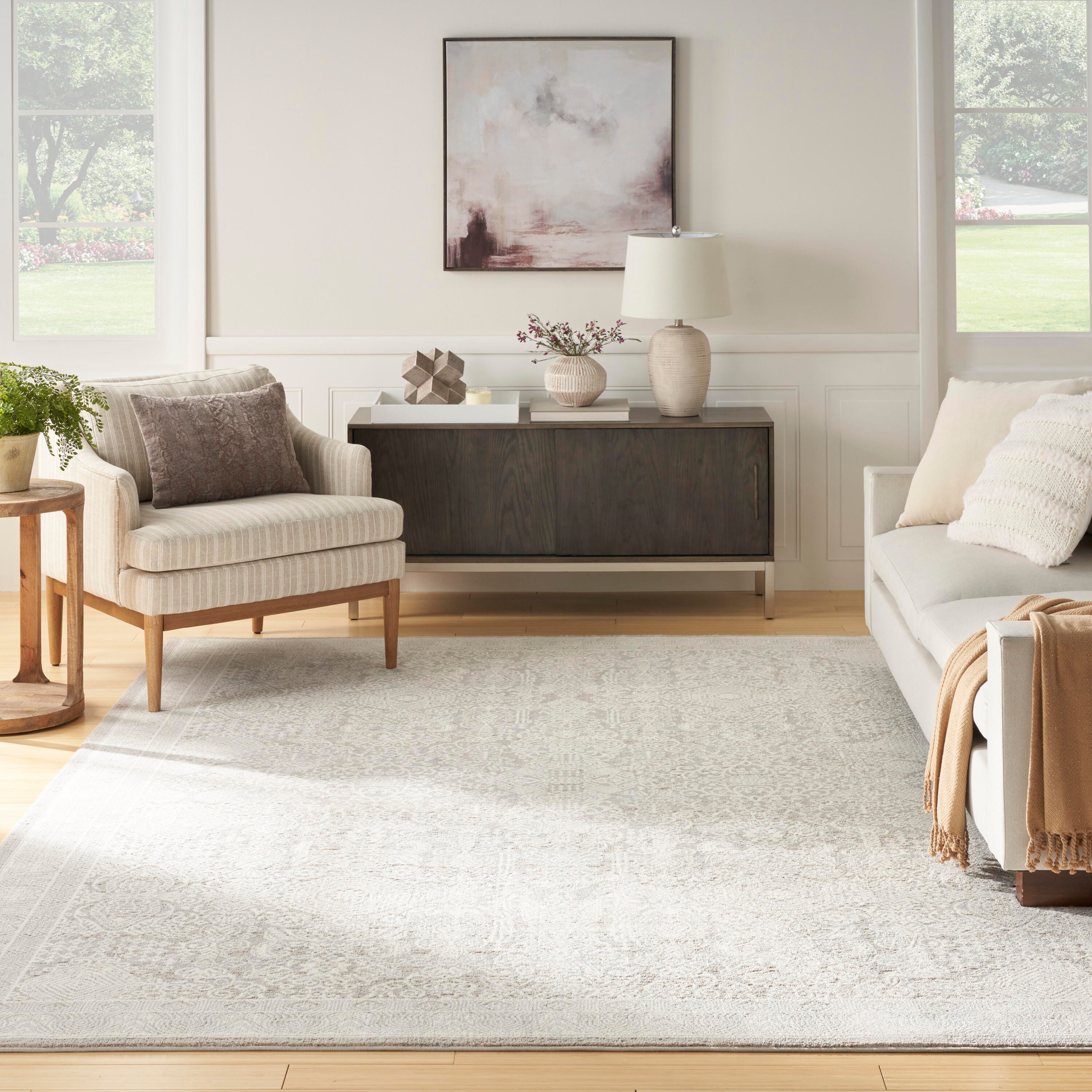 Nourison Home Eco Cycle Persian 6' x 9' Area Rug, Silver/Ivory, large