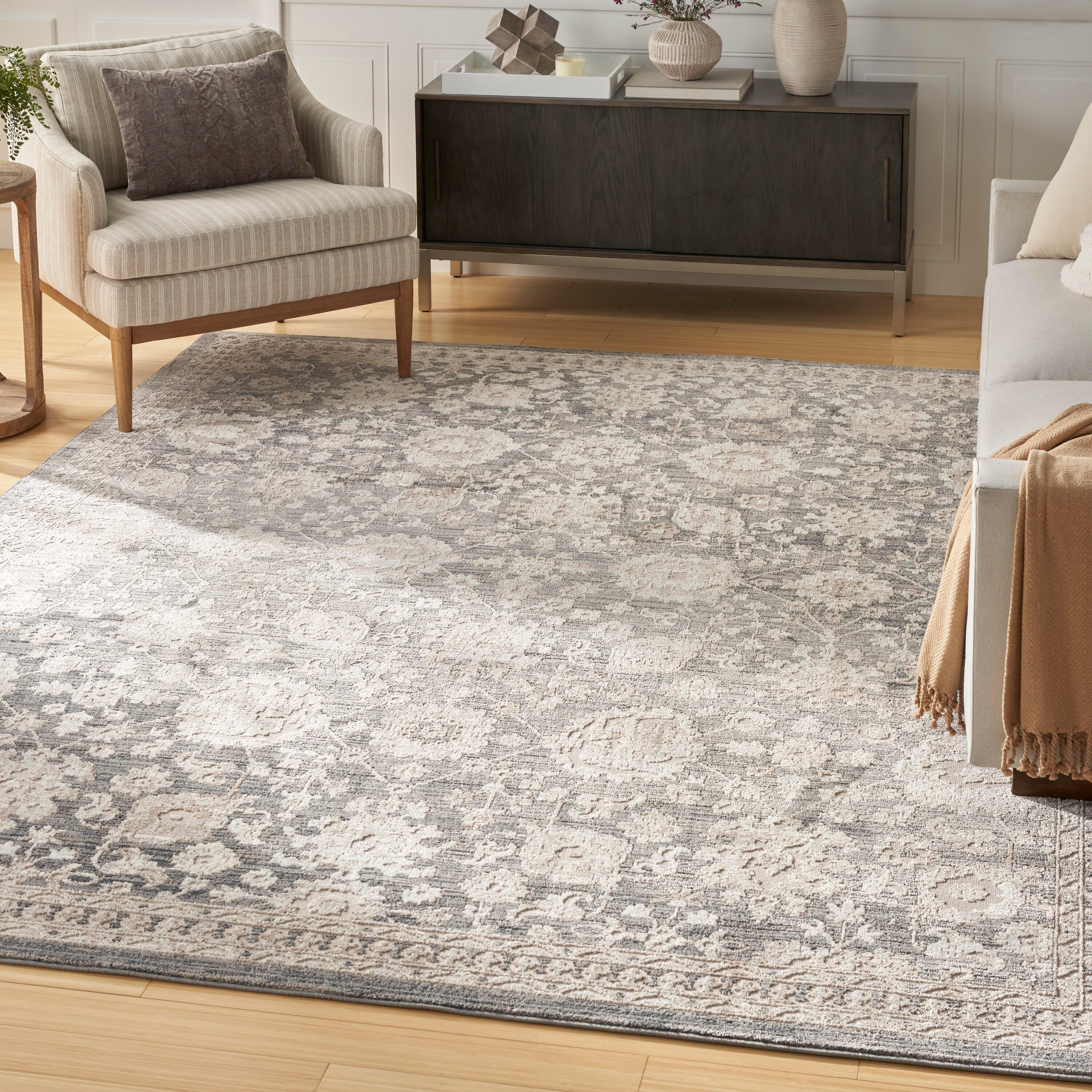 Nourison Home Eco Cycle Floral 9' x 12' Area Rug, Charcoal, large