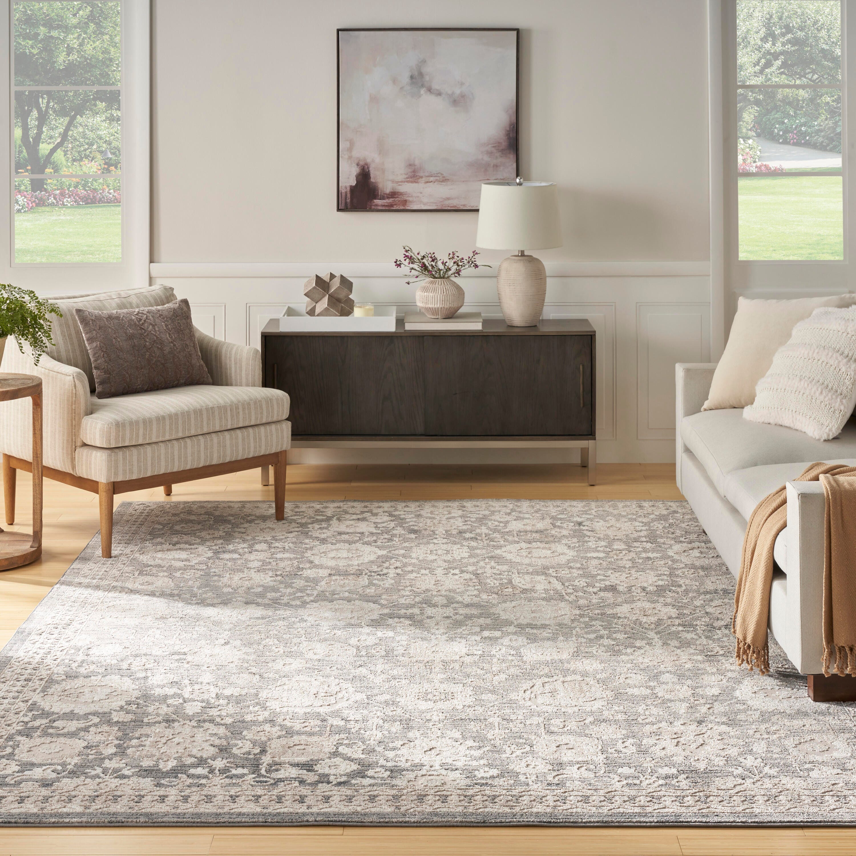 Nourison Home Eco Cycle Floral 9' x 12' Area Rug, Charcoal, large