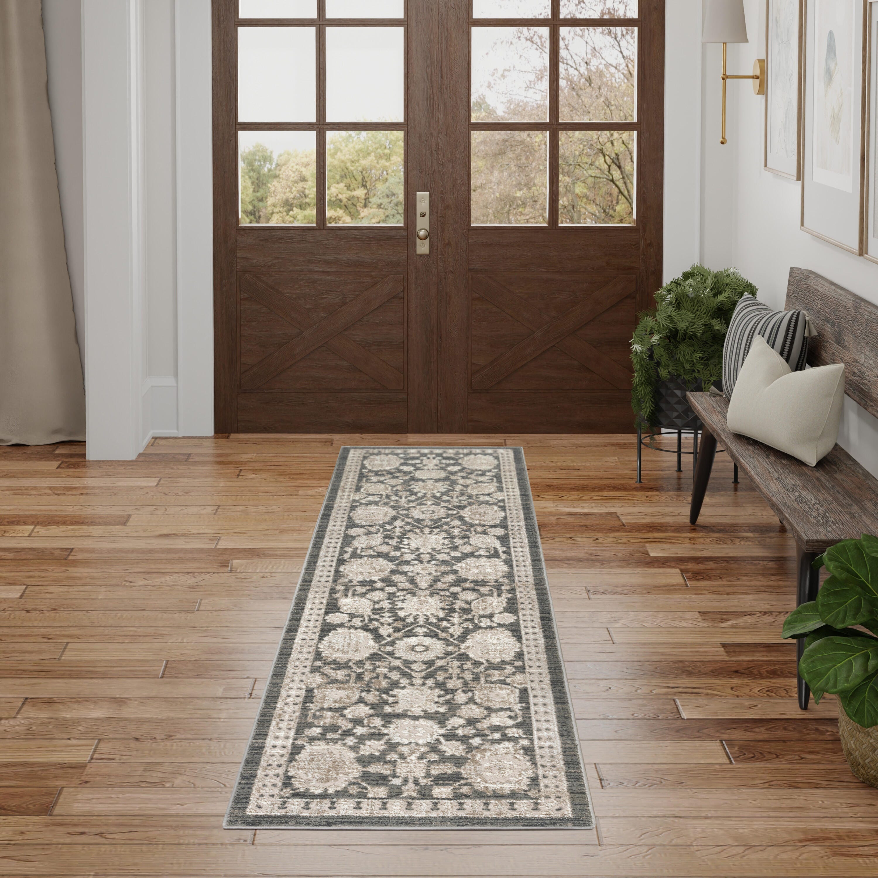 Nourison Home Eco Cycle Floral 2'2" x 7'6 Runner Rug, Charcoal, large