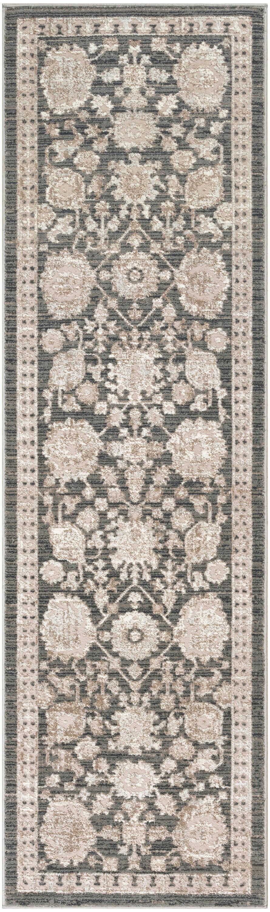 Nourison Home Eco Cycle Floral 2'2" x 7'6 Runner Rug, Charcoal, large
