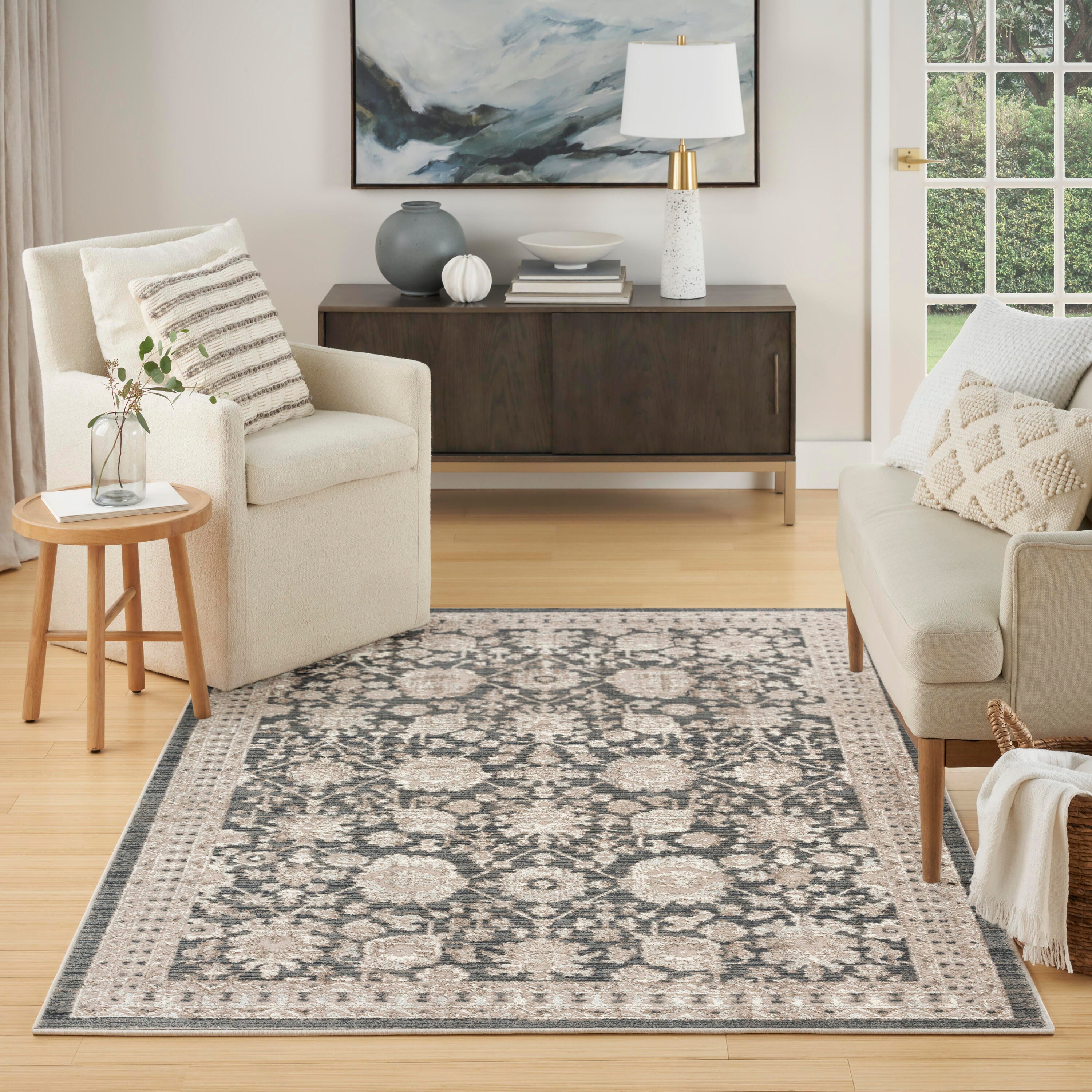 Nourison Home Eco Cycle Floral 5'3" x 7'3" Area Rug, Charcoal, large
