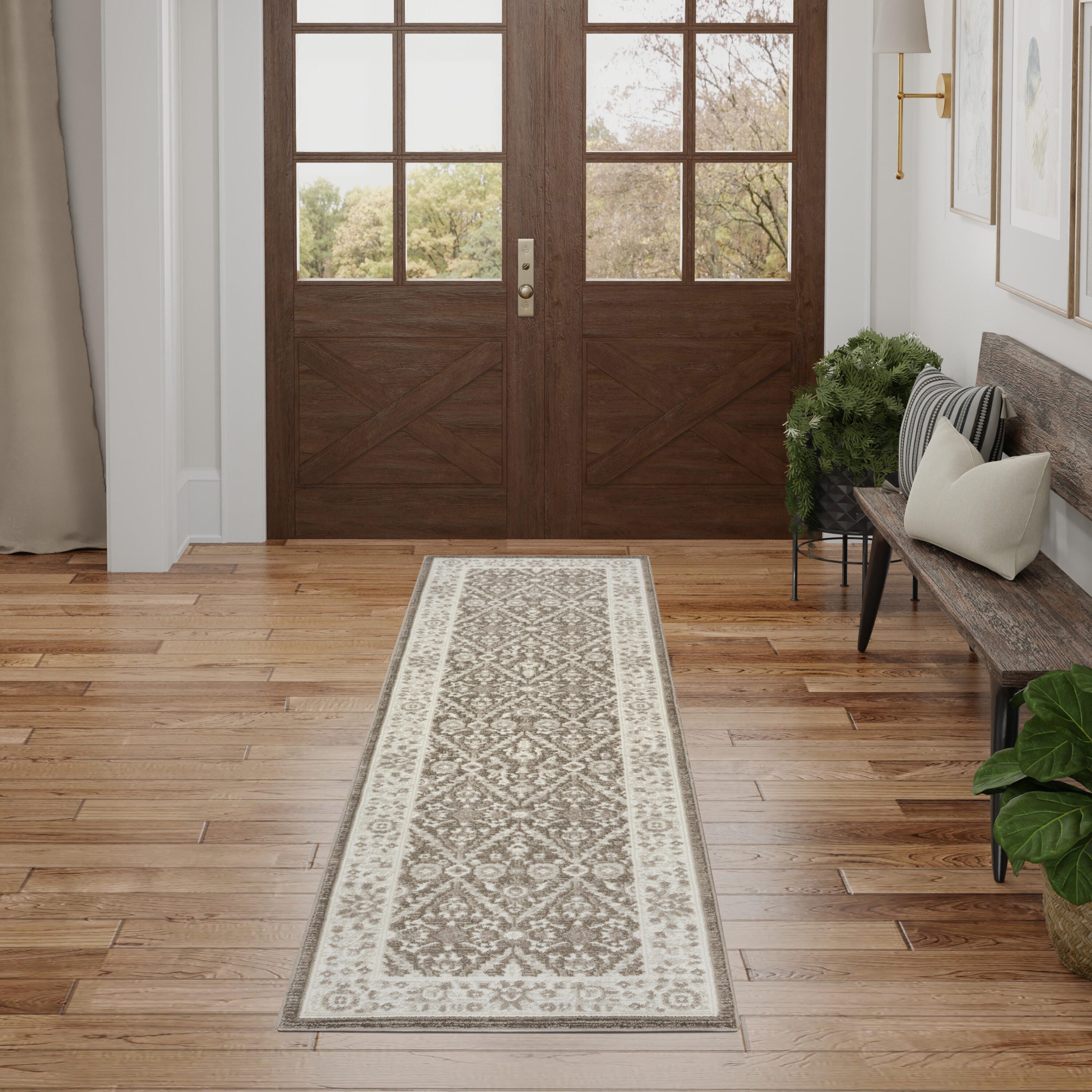 Nourison Home Eco Cycle Persian Floral 2'2" x 7'6 Runner Rug, Ivory/Mocha, rollover