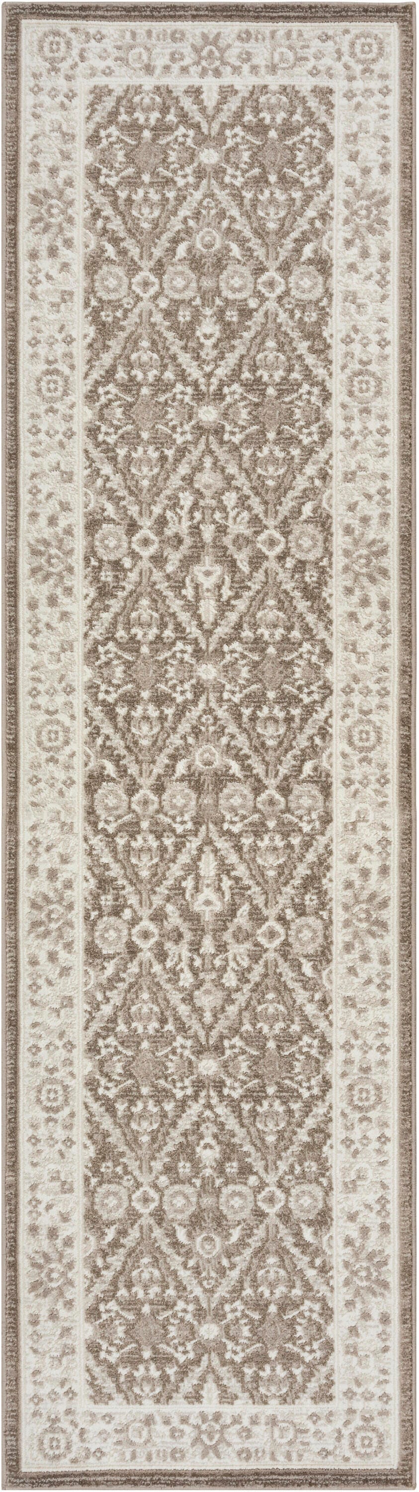 Nourison Home Eco Cycle Persian Floral 2'2" x 7'6 Runner Rug, Ivory/Mocha, large