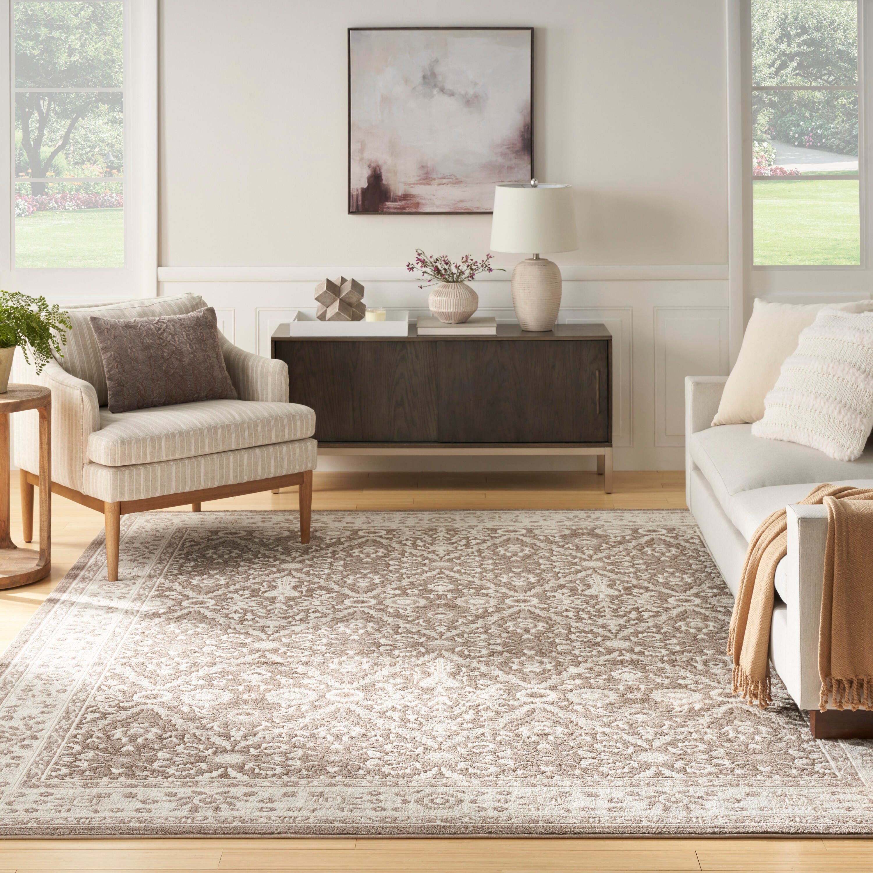 Nourison Home Eco Cycle Persian Floral 9' x 12' Area Rug, Ivory/Mocha, large
