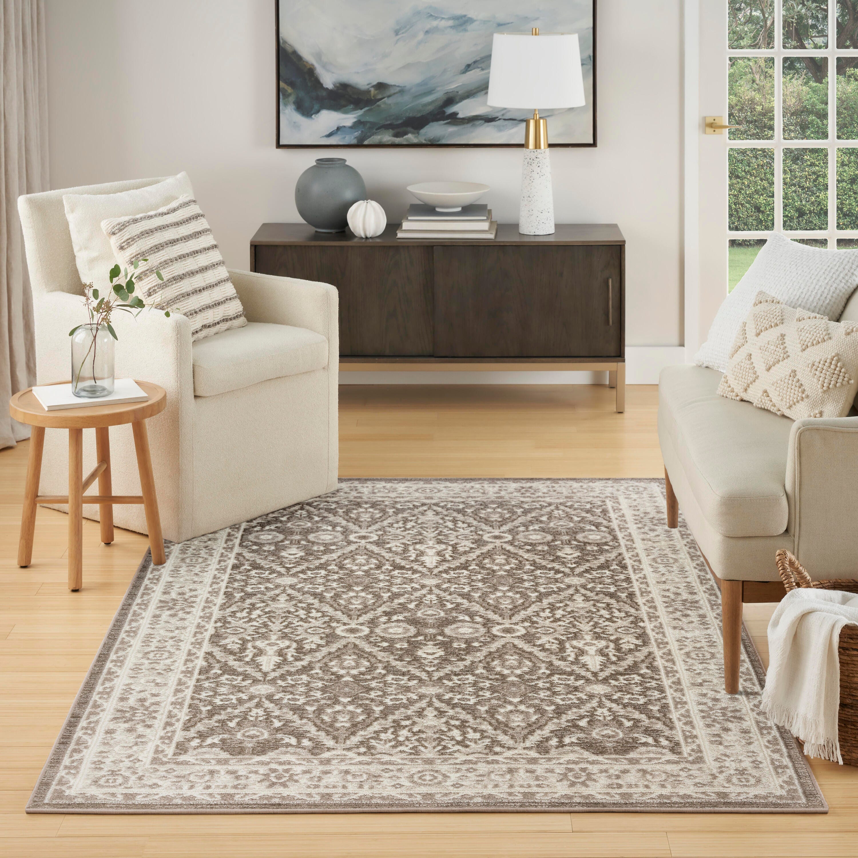 Nourison Home Eco Cycle Persian Floral 5'3" x 7'3" Area Rug, Ivory/Mocha, large
