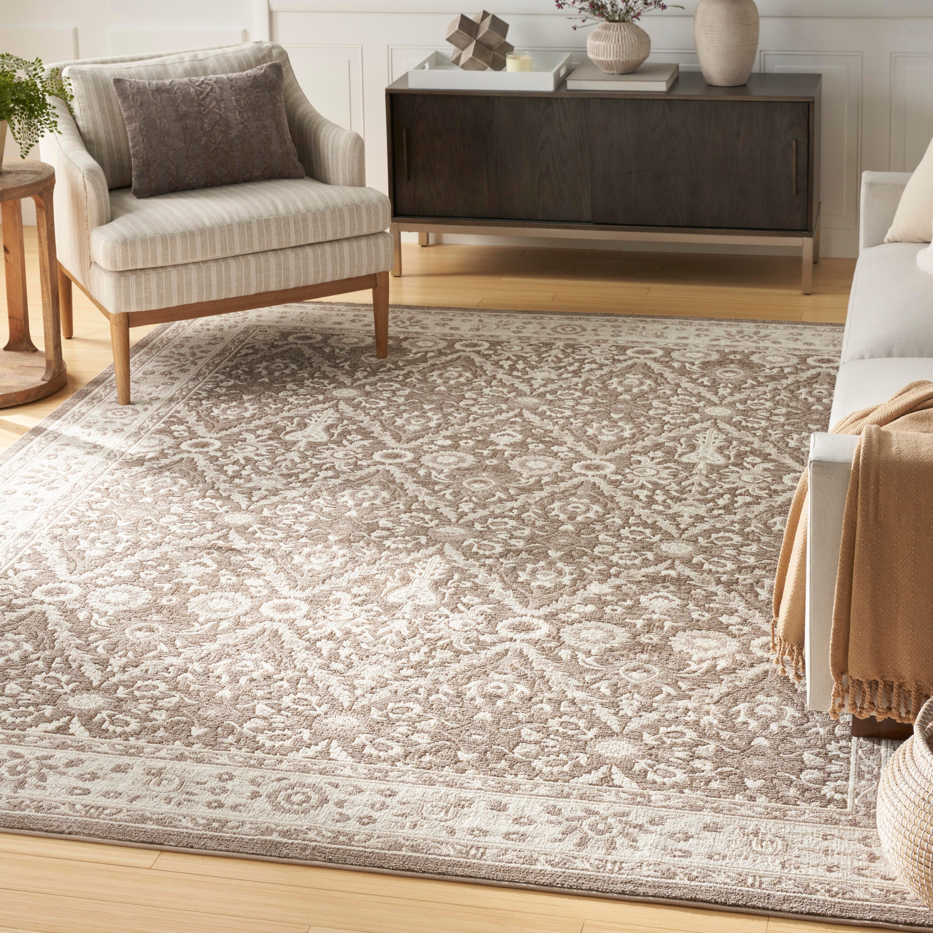 Nourison Home Eco Cycle Persian Floral 6' x 9' Area Rug, Ivory/Mocha, rollover