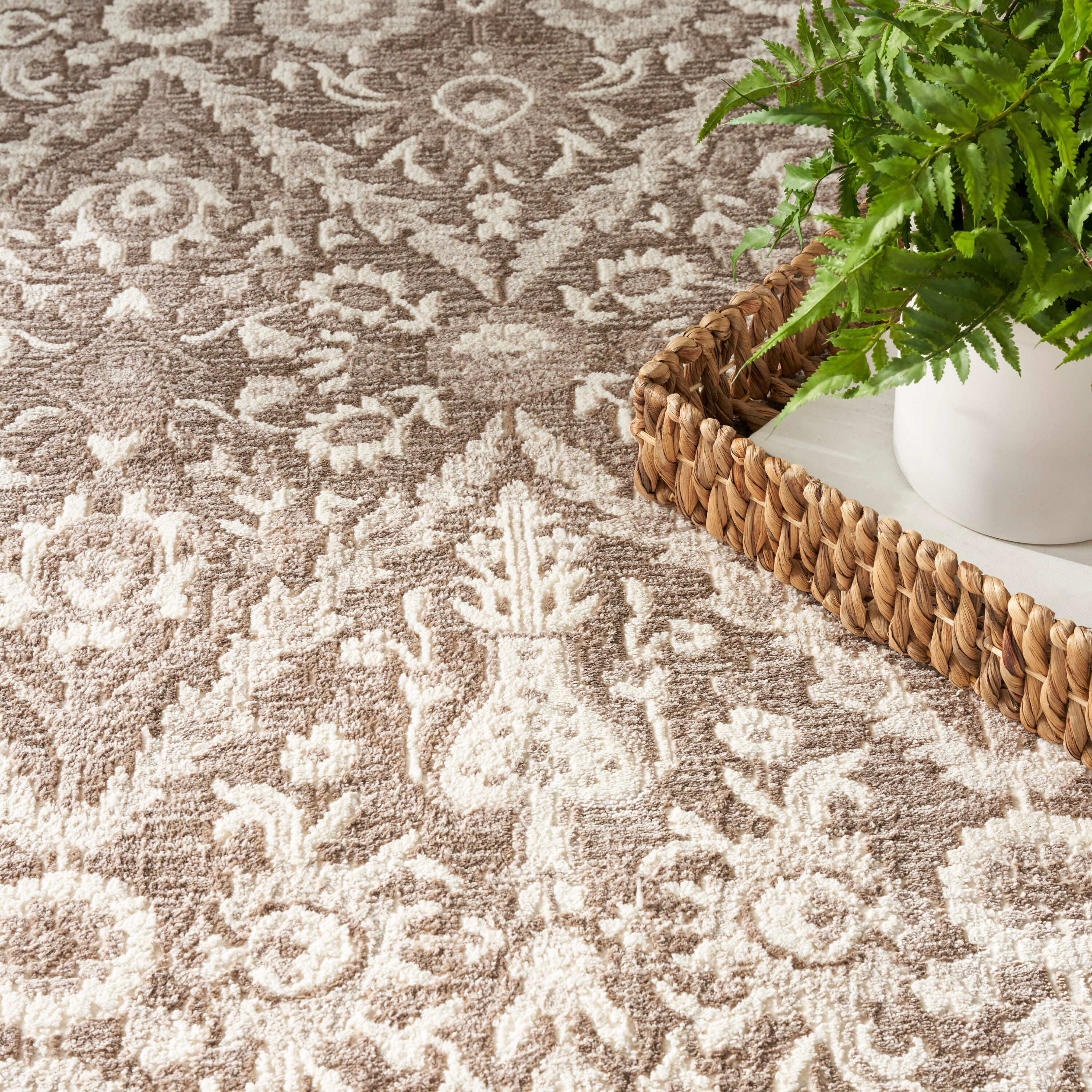 Nourison Home Eco Cycle Persian Floral 7'10" x 9'10" Area Rug, Ivory/Mocha, large