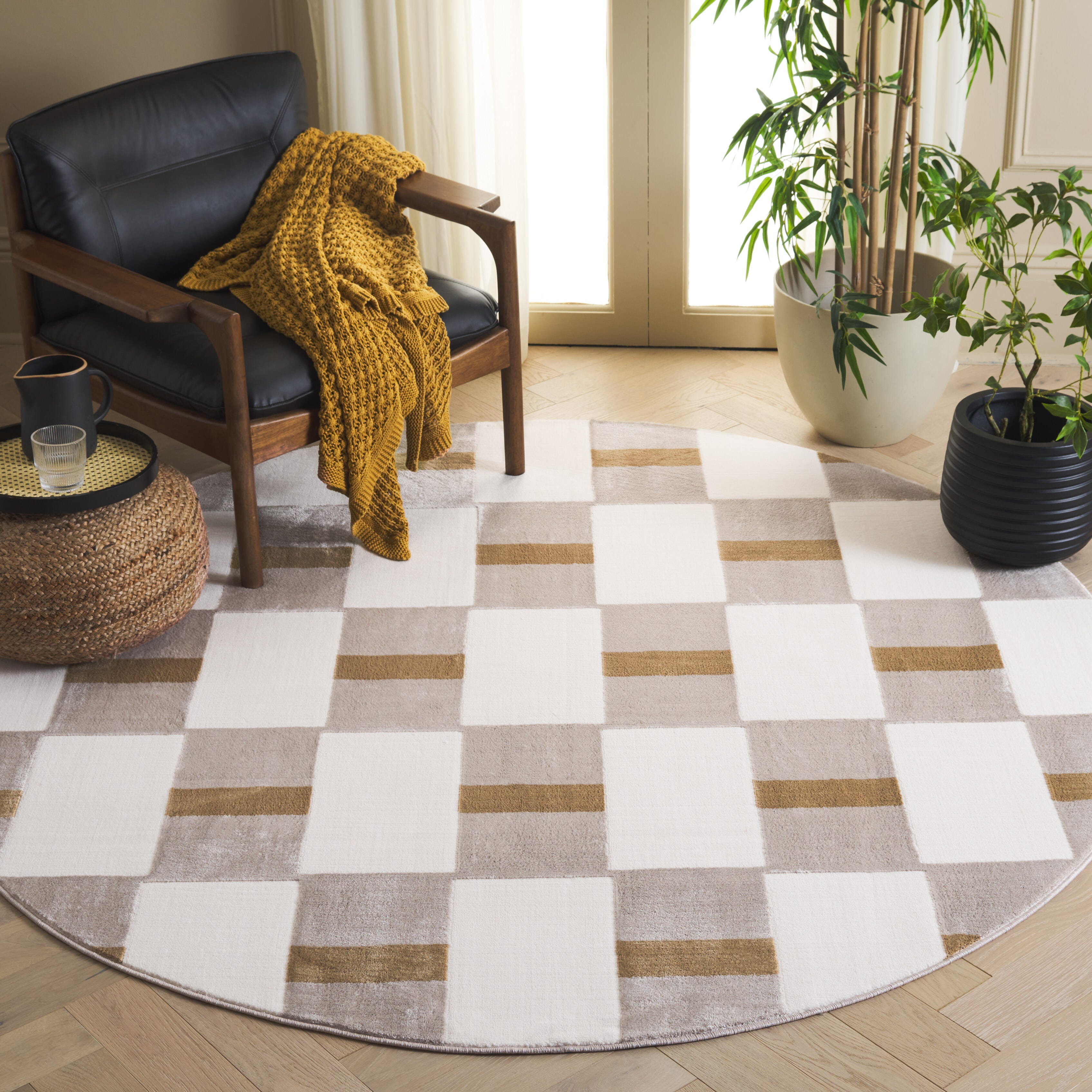 Safavieh Groove 6' 7" x 6' 7" Round Area Rug, Ivory/Gold, rollover