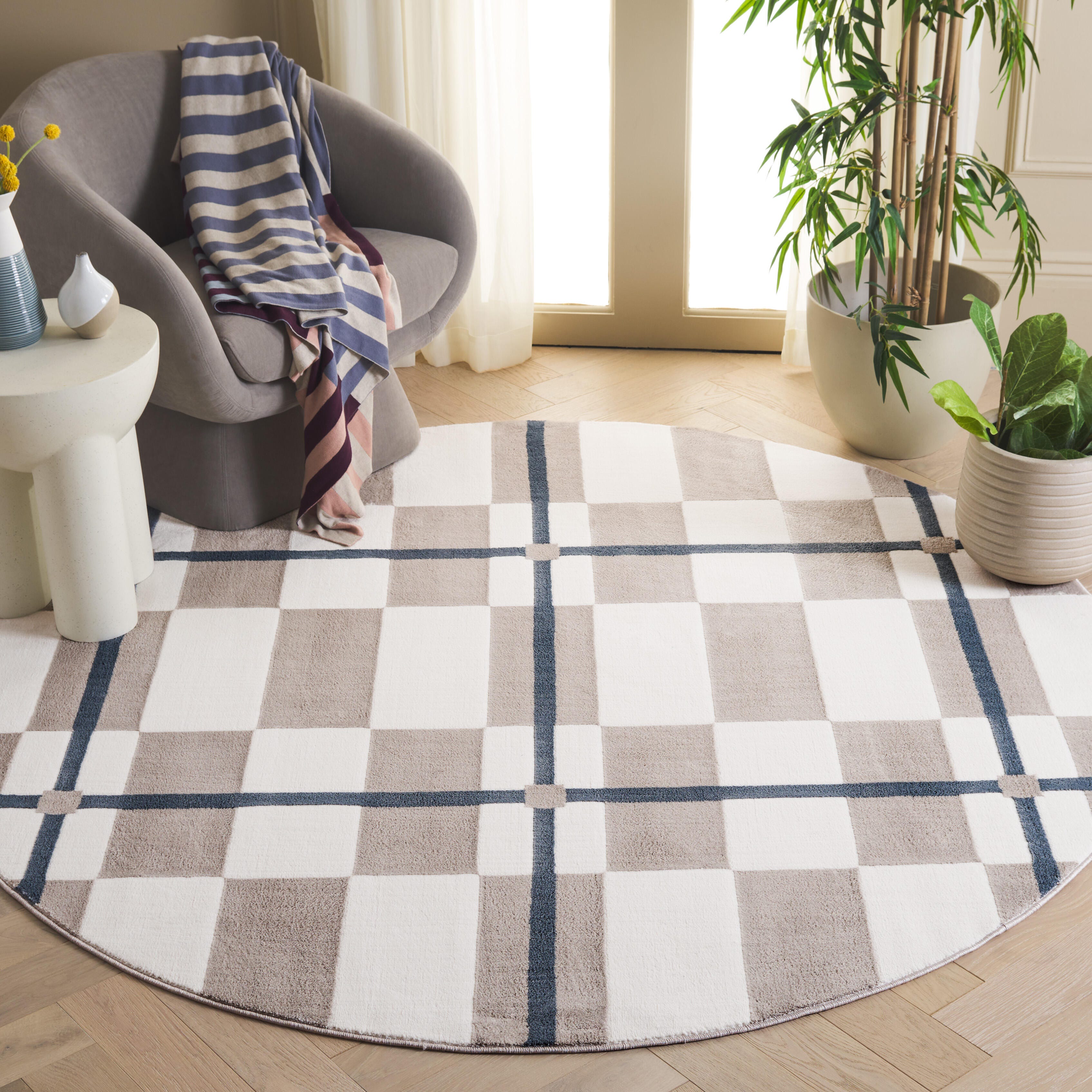 Safavieh Groove 6' 7" x 6' 7" Round Area Rug, Ivory/Blue, rollover