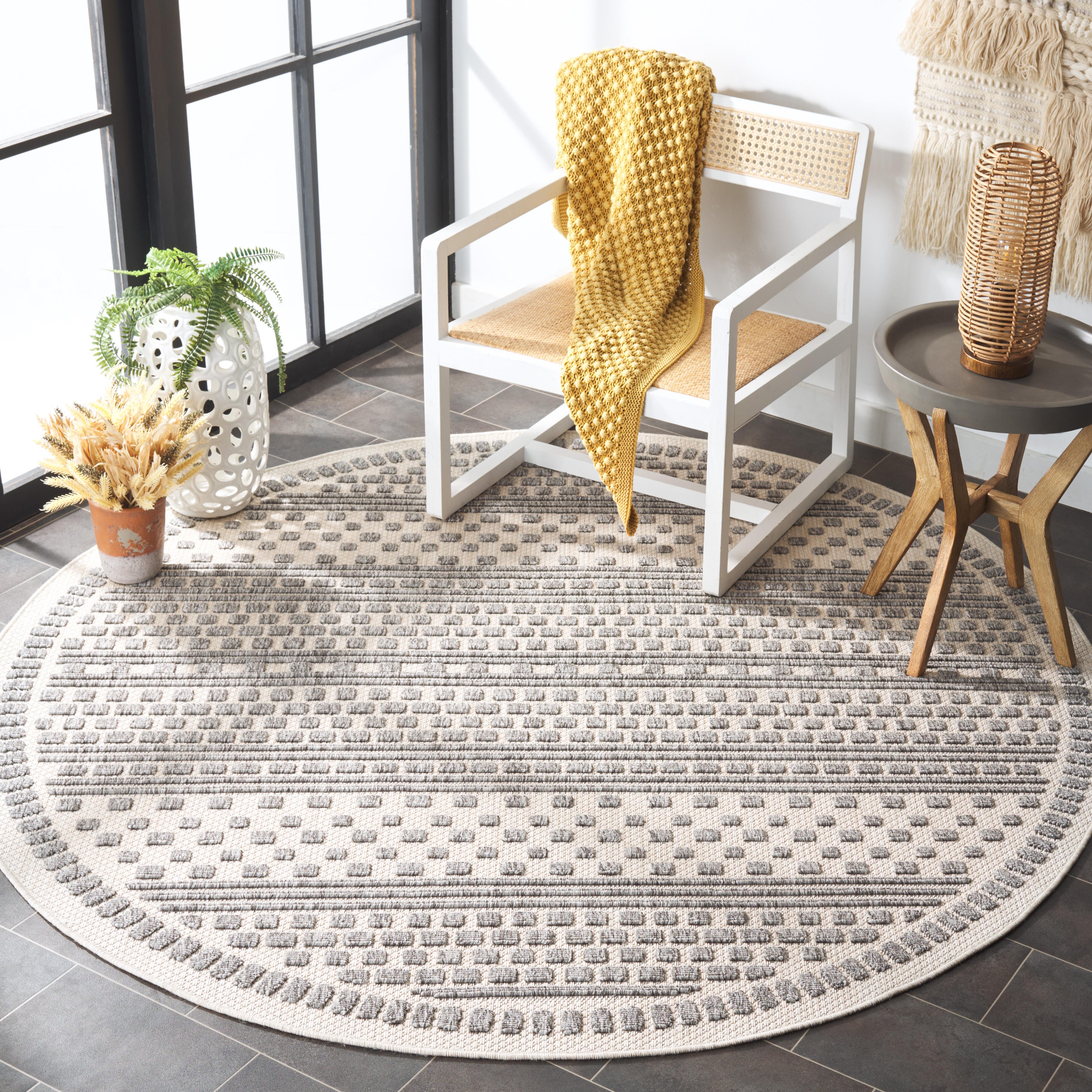 Safavieh Milos 6' 7" x 6' 7" Round Area Rug, Beige/Gray, large