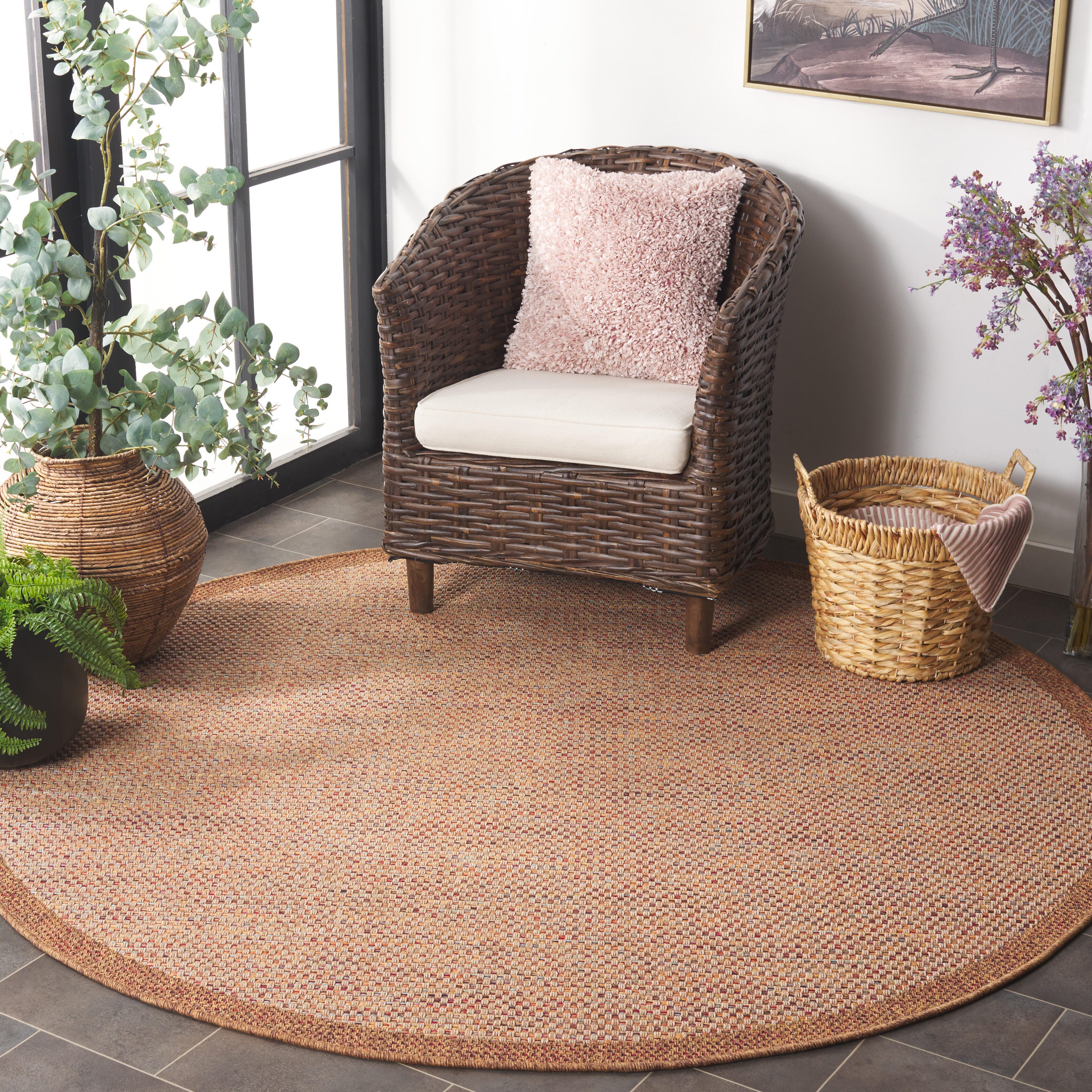 Safavieh Wicker 6' 7" x 6' 7" Round Area Rug, Natural/Brown, large