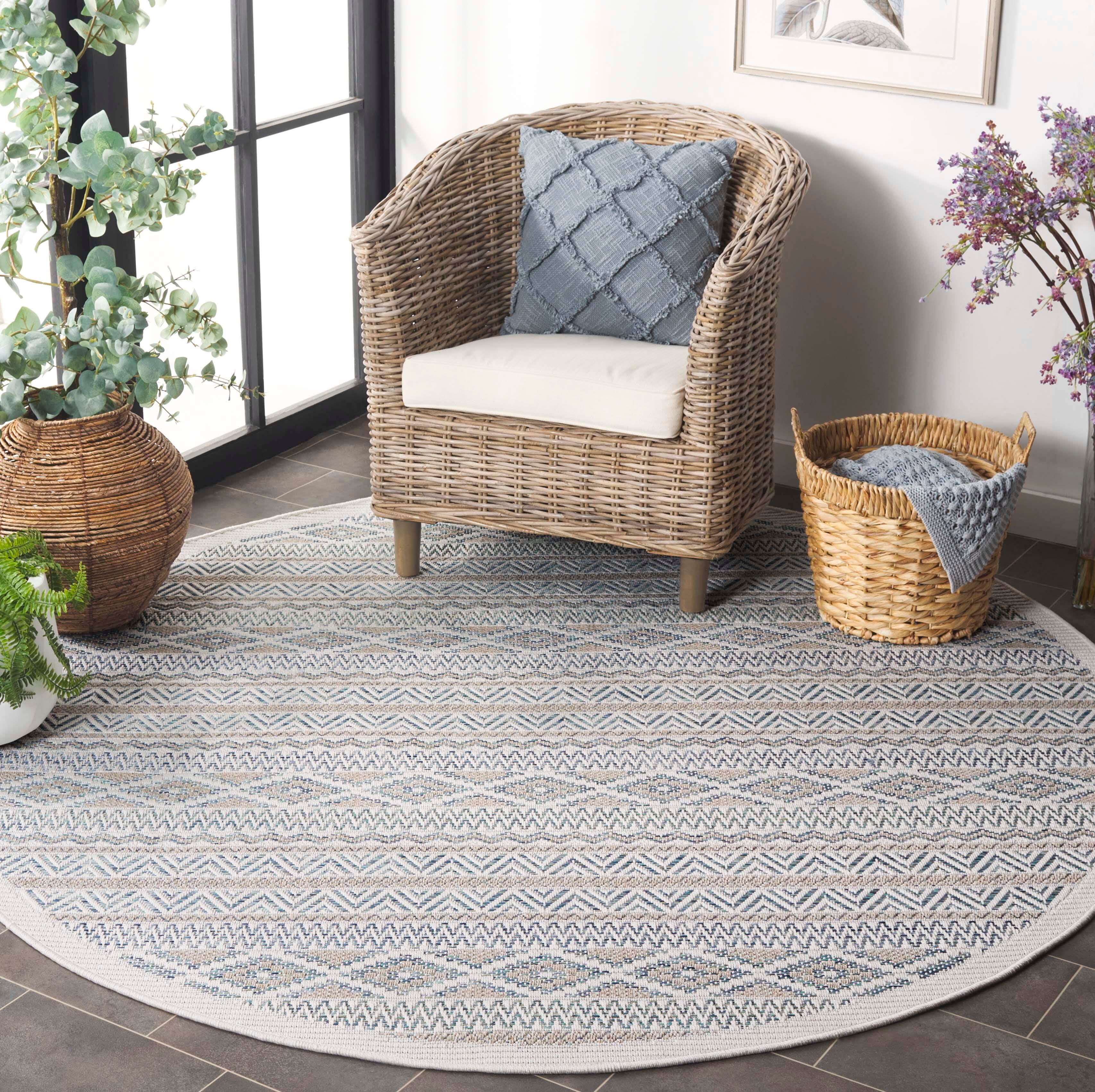 Safavieh Wicker 6' 7" x 6' 7" Round Area Rug, Aqua/Beige, large