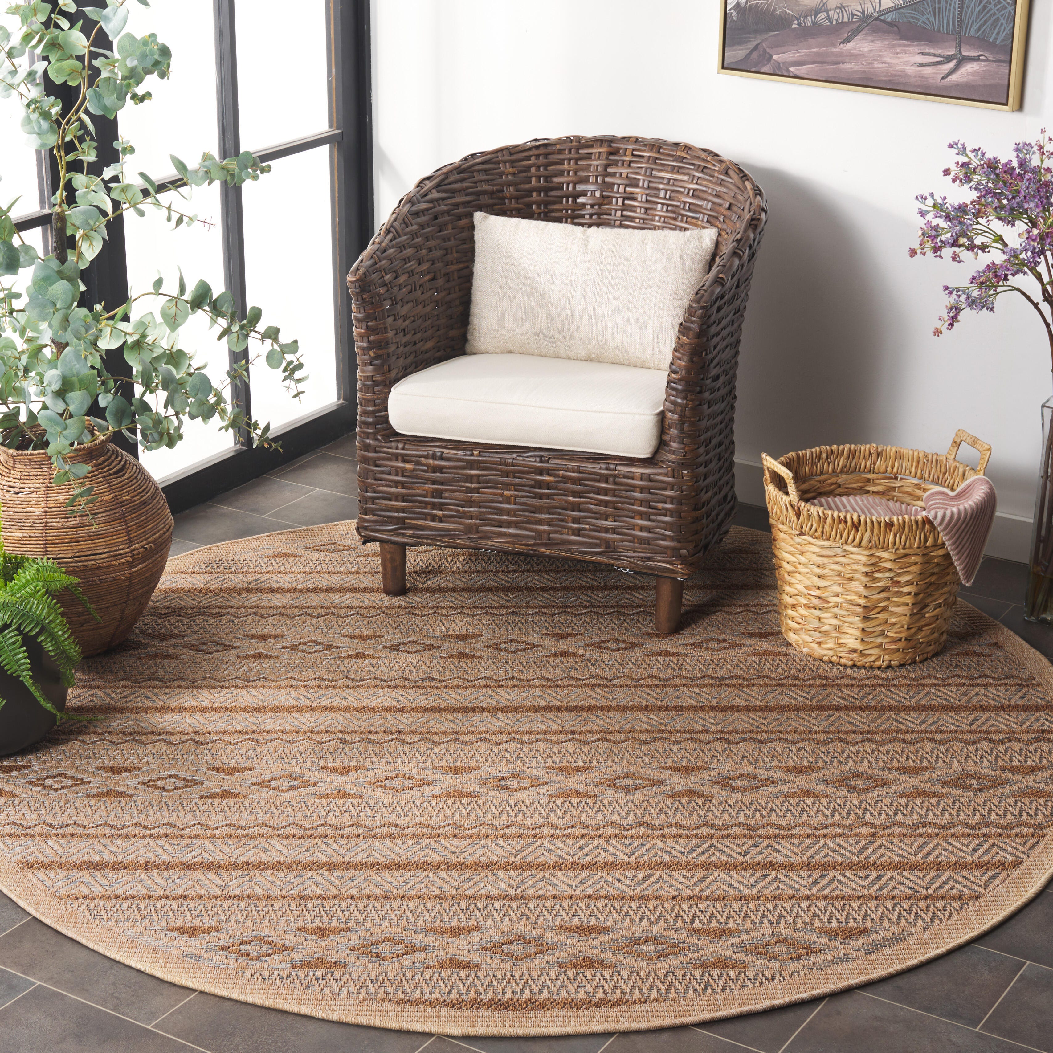 Safavieh Wicker 6' 7" x 6' 7" Round Area Rug, Gray/Brown, large