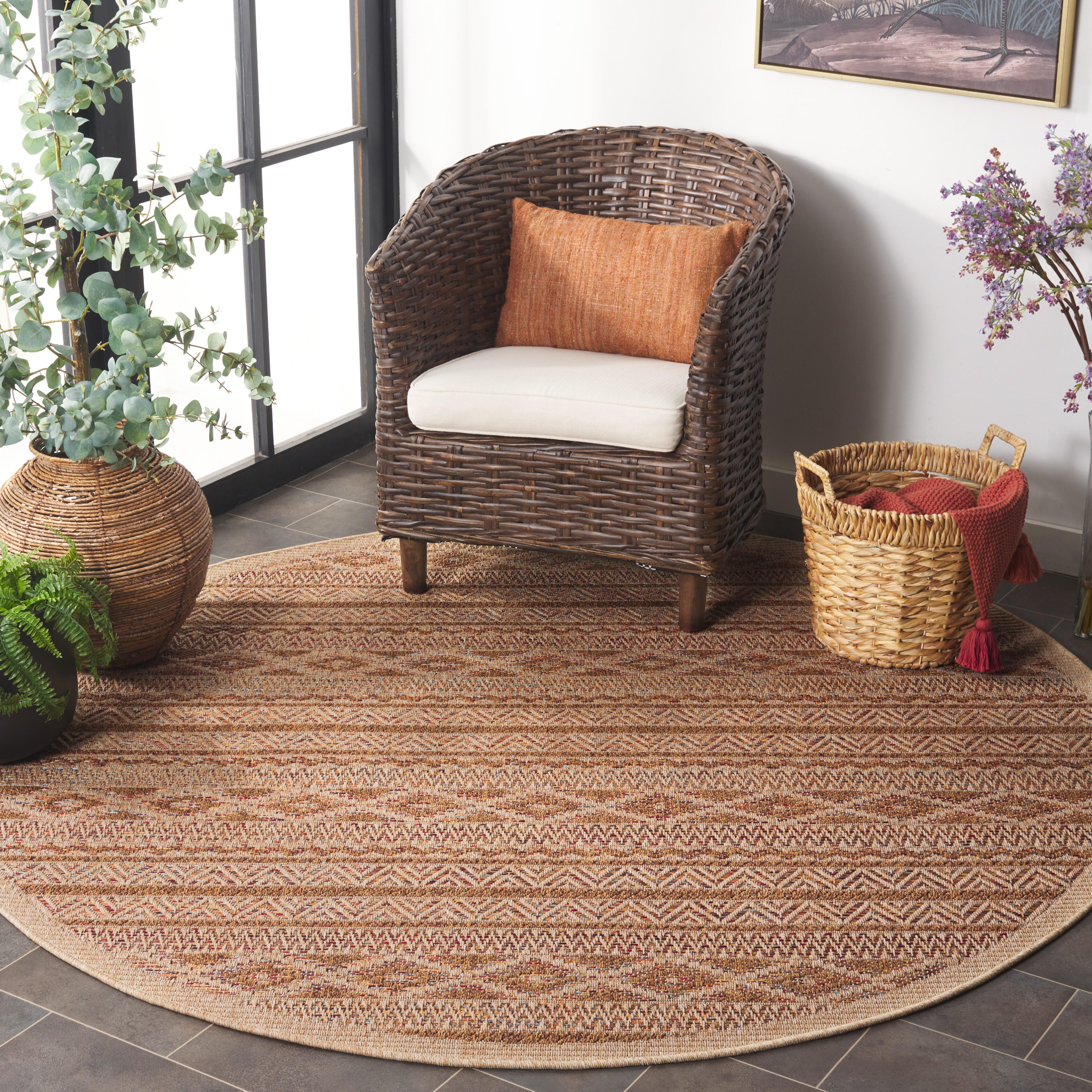 Safavieh Wicker 6' 7" x 6' 7" Round Area Rug, Natural/Brown, large