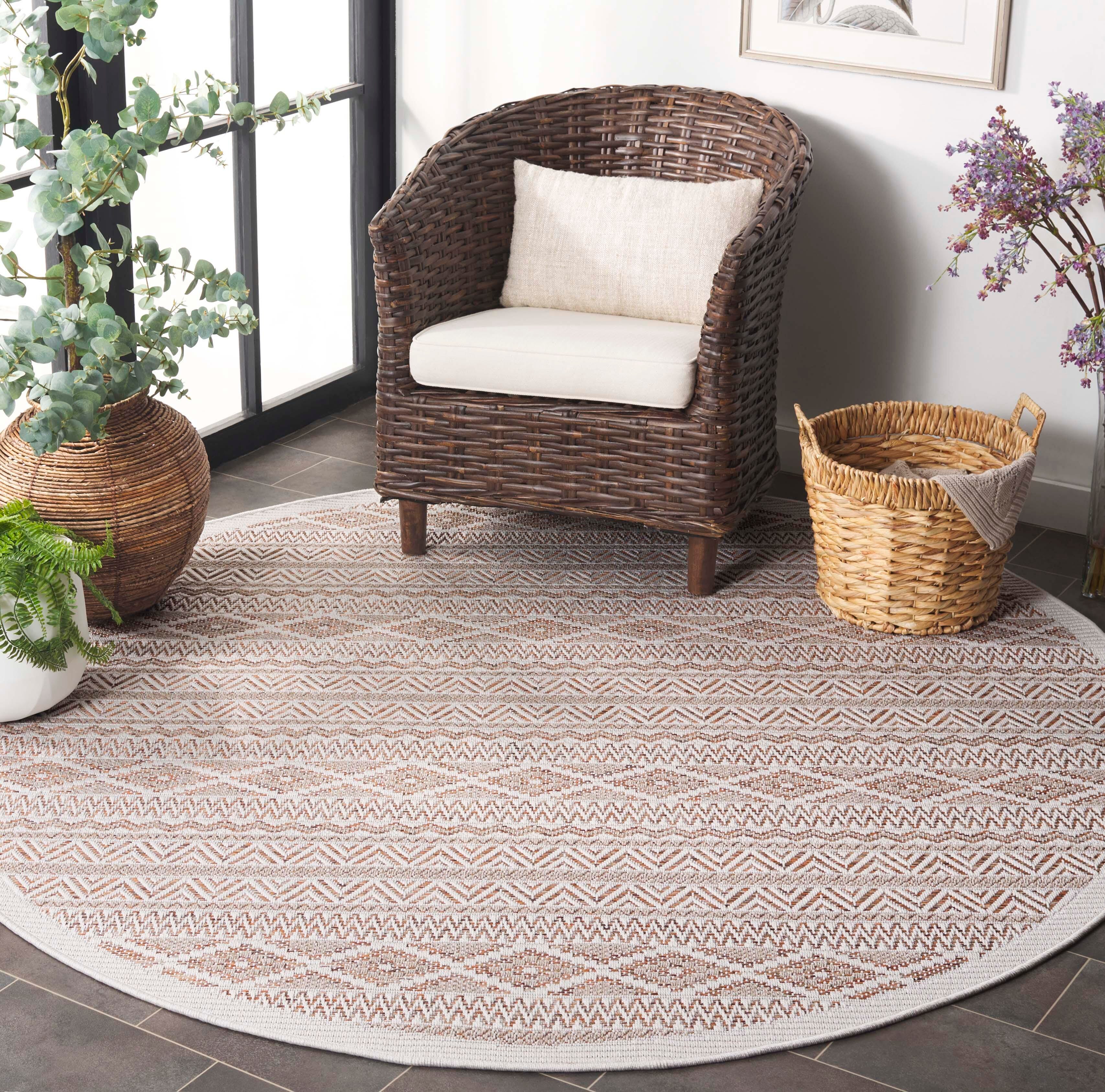 Safavieh Wicker 6' 7" x 6' 7" Round Area Rug, Orange/Beige, large