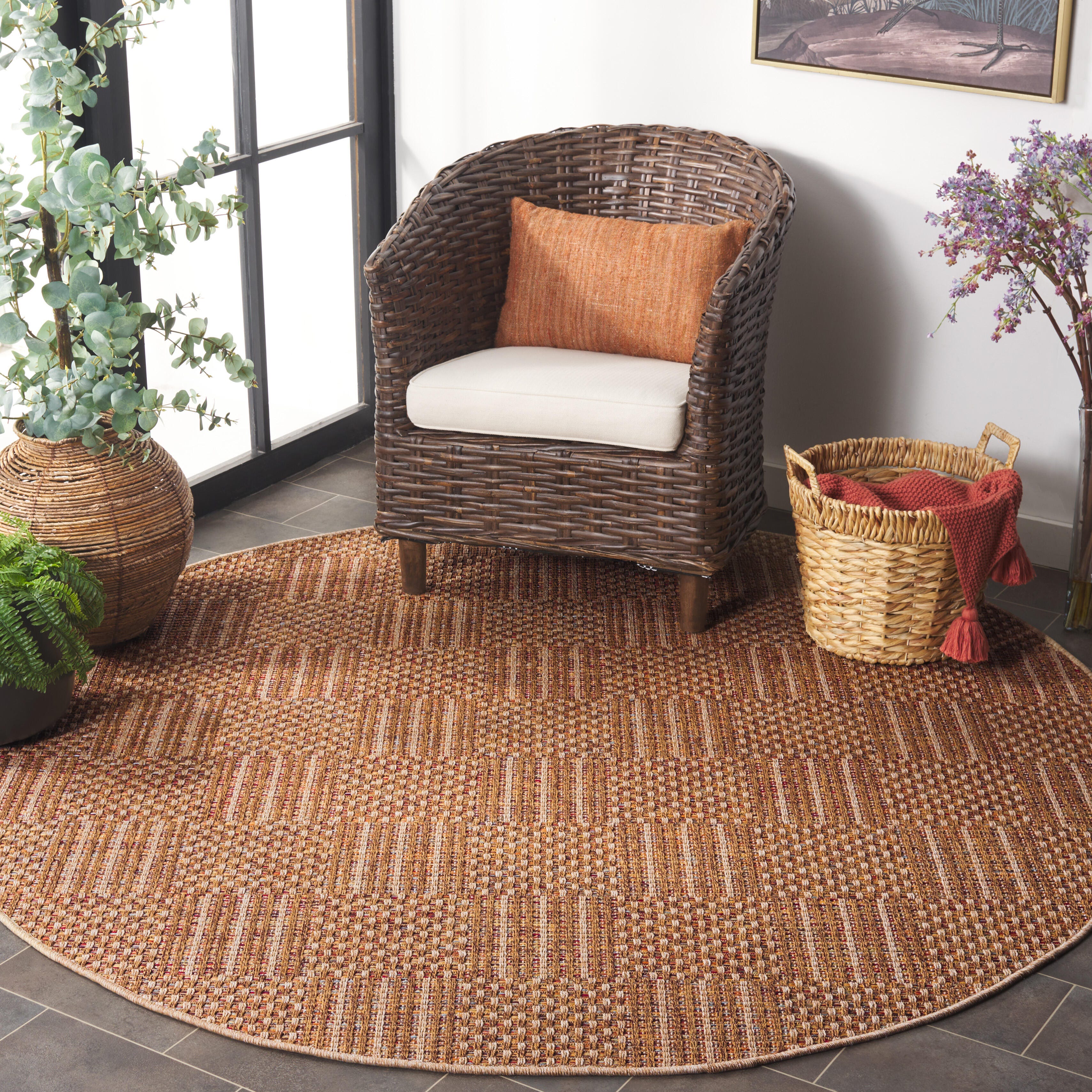 Safavieh Wicker 6' 7" x 6' 7" Round Area Rug, Natural/Brown, large
