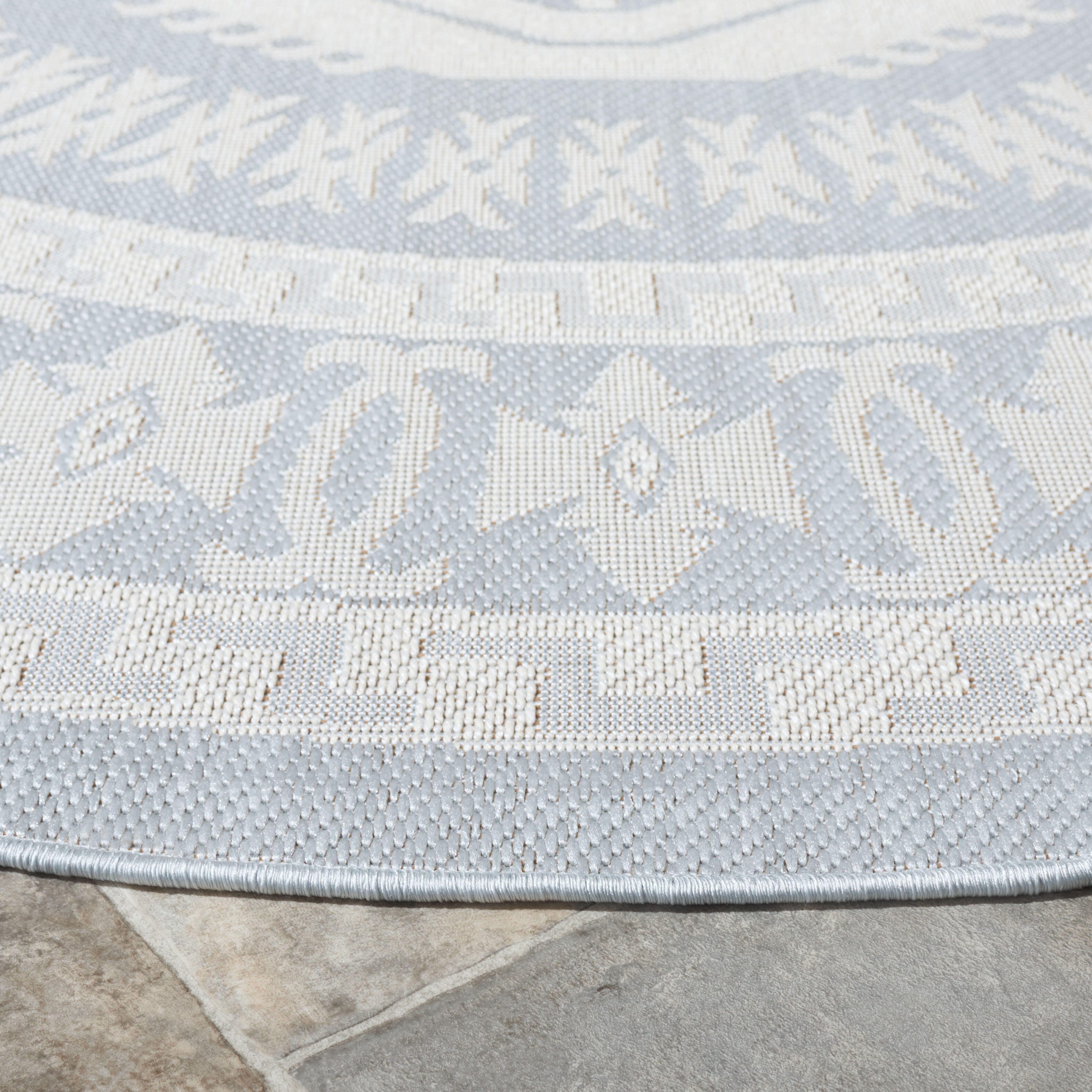 Safavieh Martha Stewart Collection Finnbjorg 6'7" x 6'7" Round Rug, Aqua/Blue Ivory, large