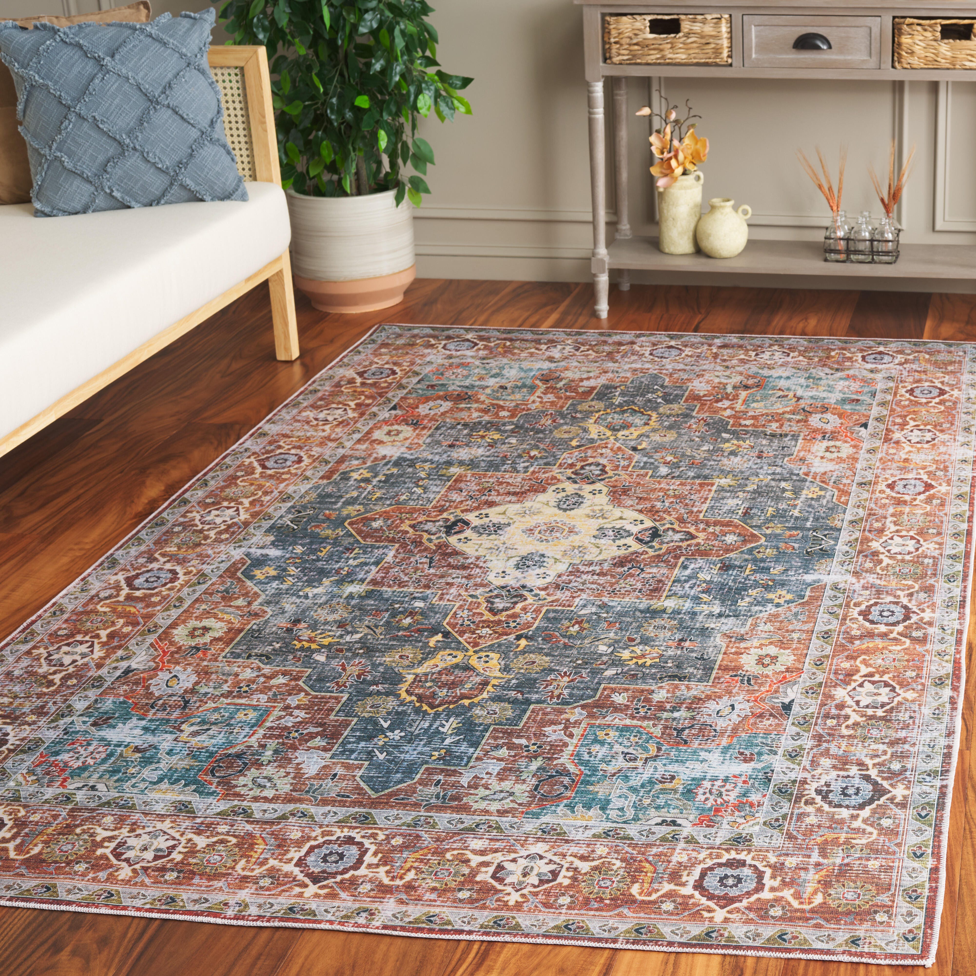 Safavieh Arizona 4' x 6' Area Rug, Rust/Blue Green, large