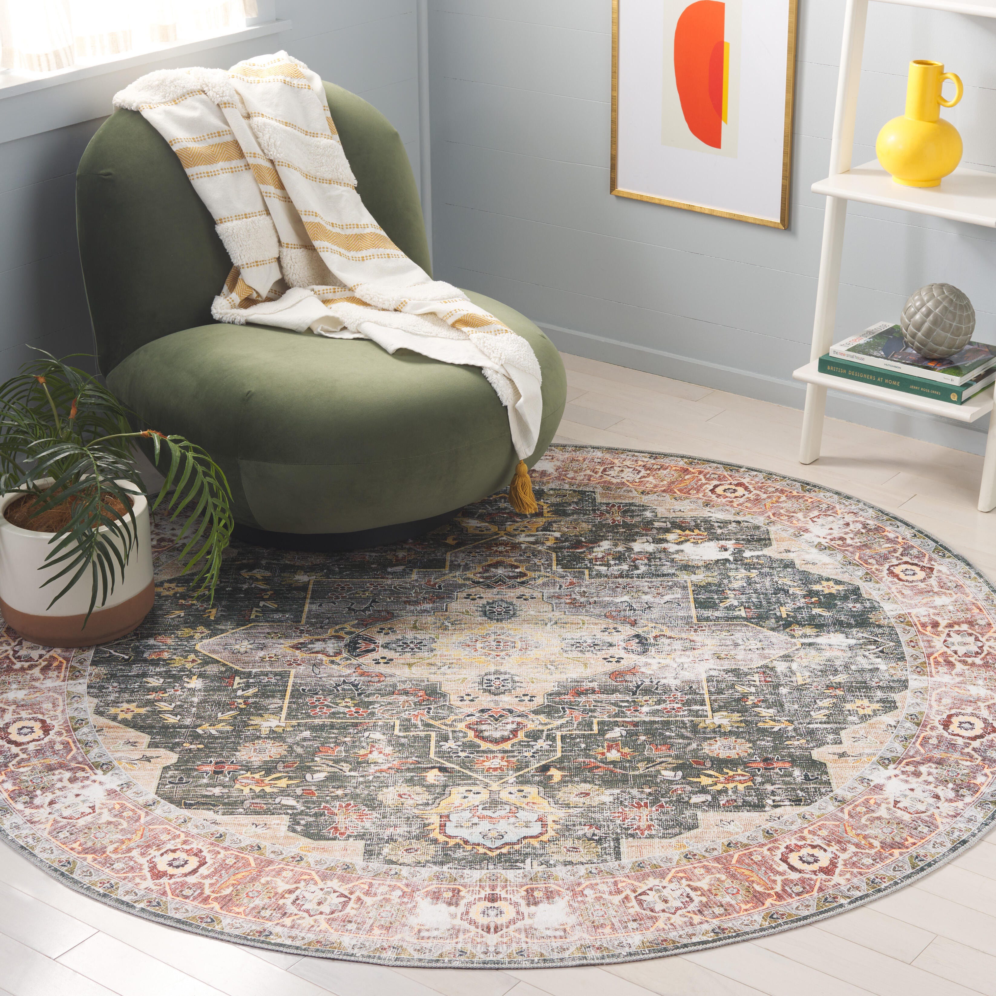 Safavieh Arizona 6' x 6' Round Area Rug, Green/Light Brown, rollover