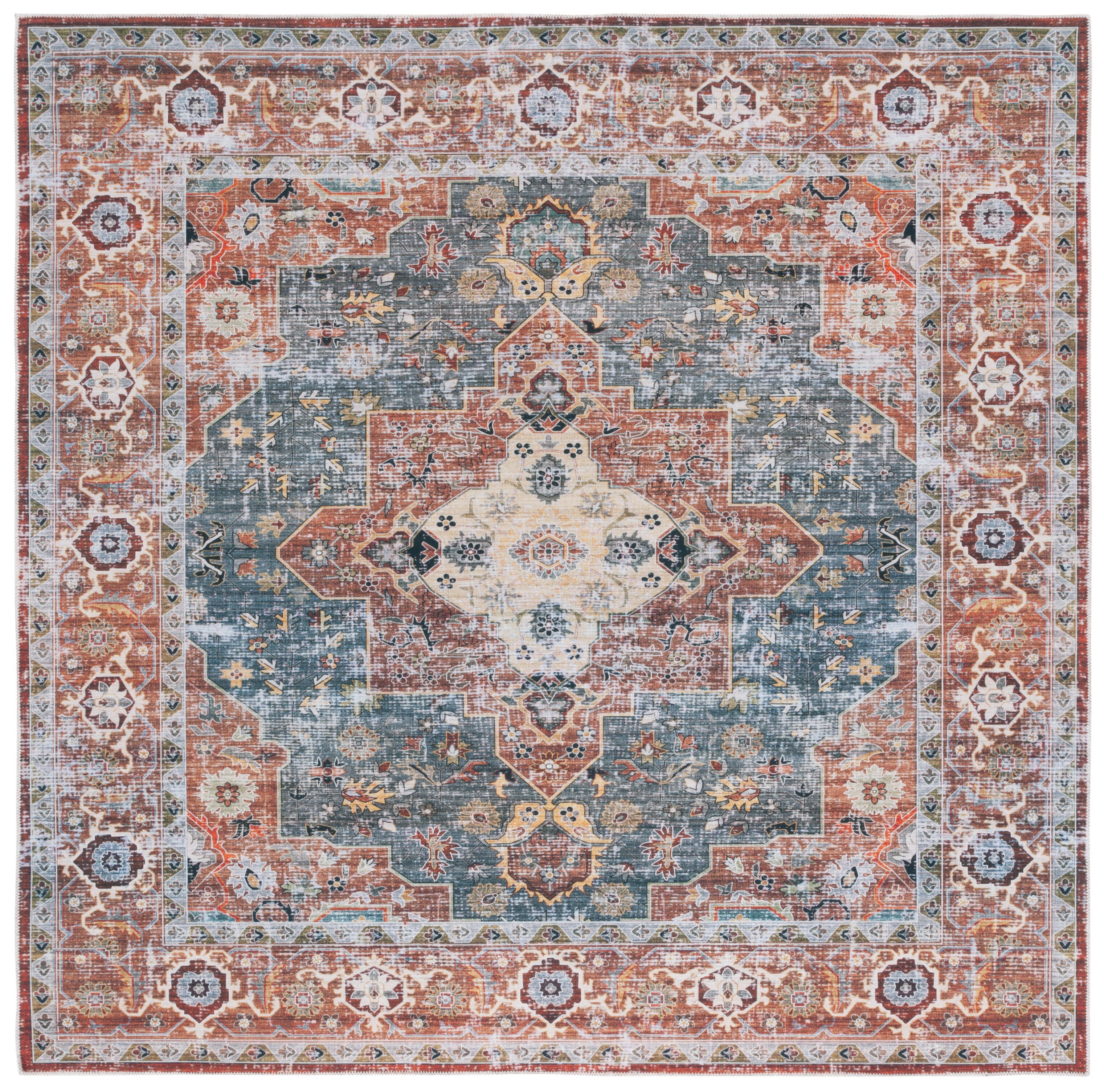 Safavieh Arizona 6' x 6' Square Area Rug, Rust/Blue Green, large