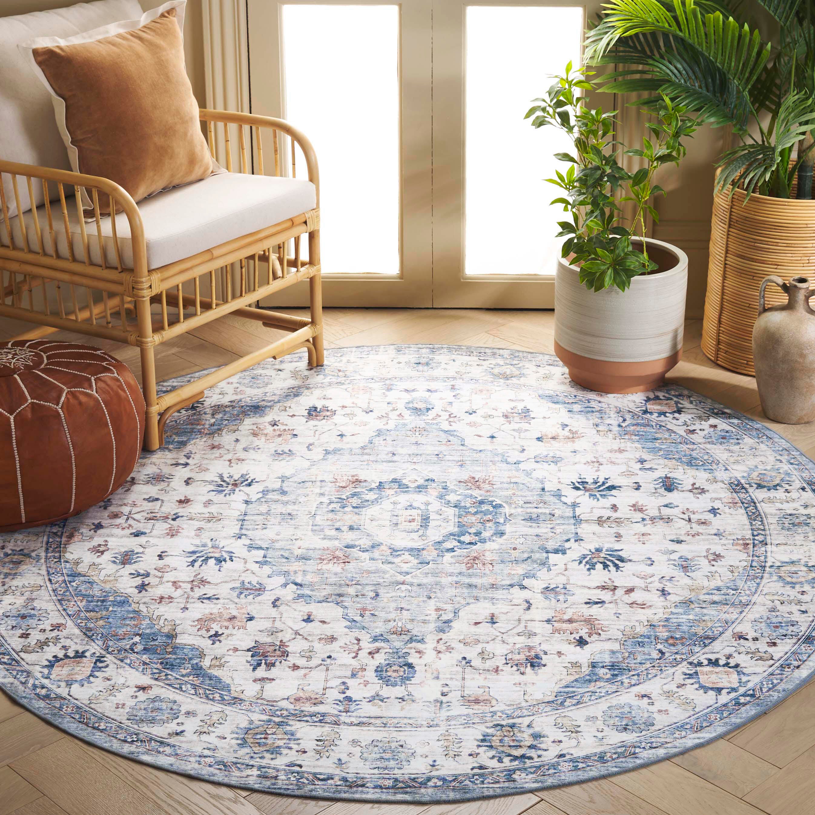 Safavieh Arizona 6' x 6' Round Area Rug, Light Blue/Ivory, rollover